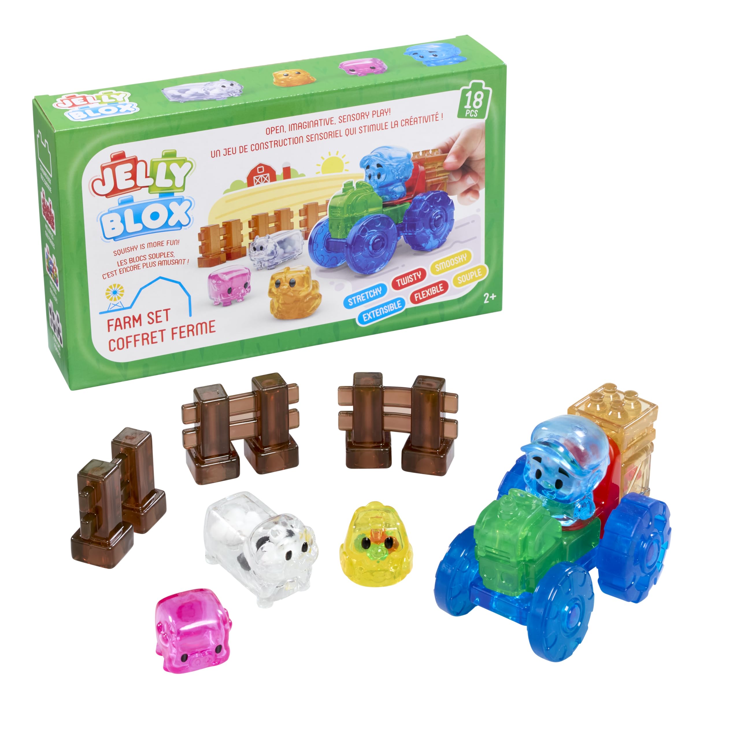 Jelly Blox Farm Set - Squishy Building Blocks for Toddlers 2+