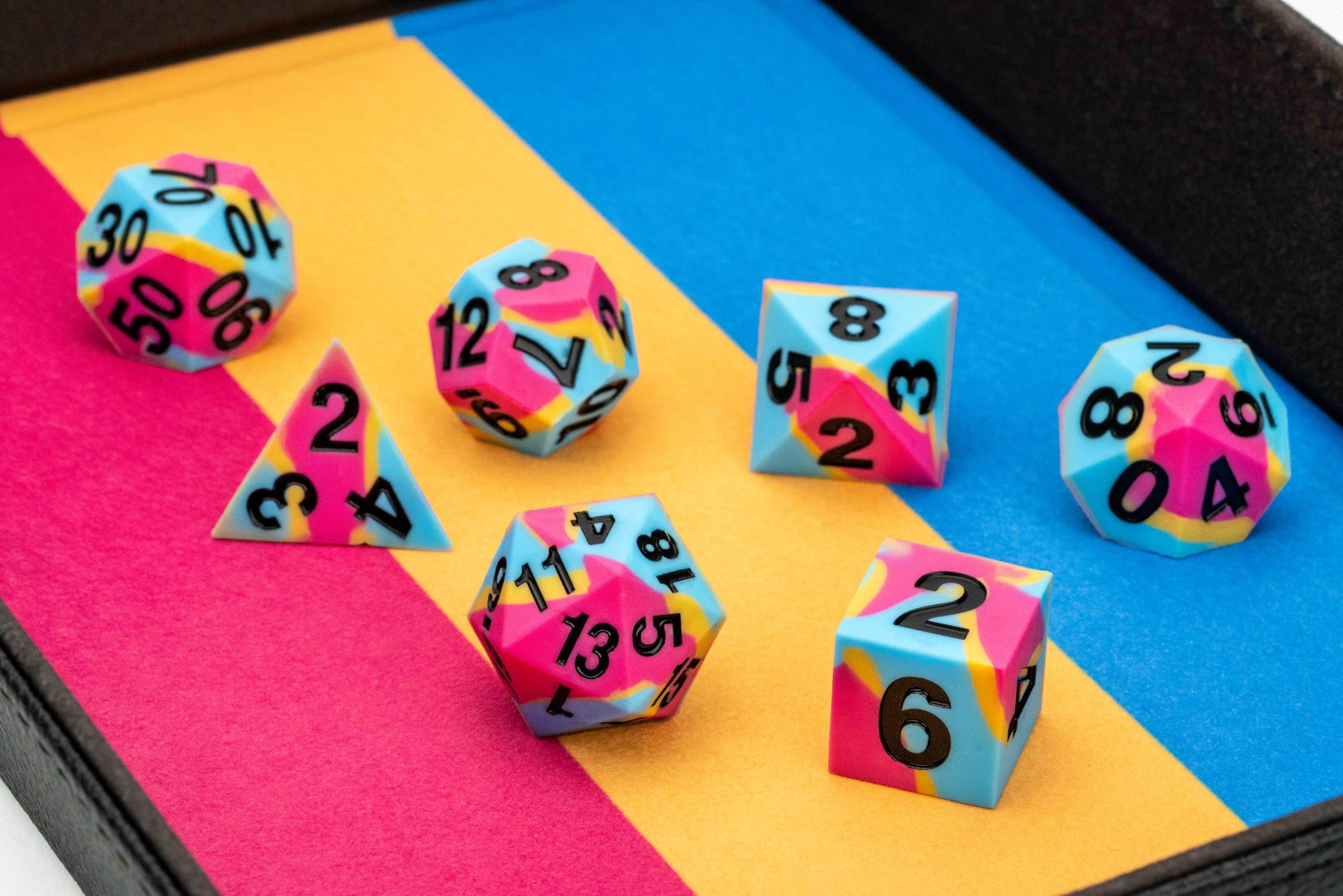 Metallic Dice Games FanRoll Pride Sharp Edge Silicone Rubber Poly Dice Set - 16mm, Pansexual 4