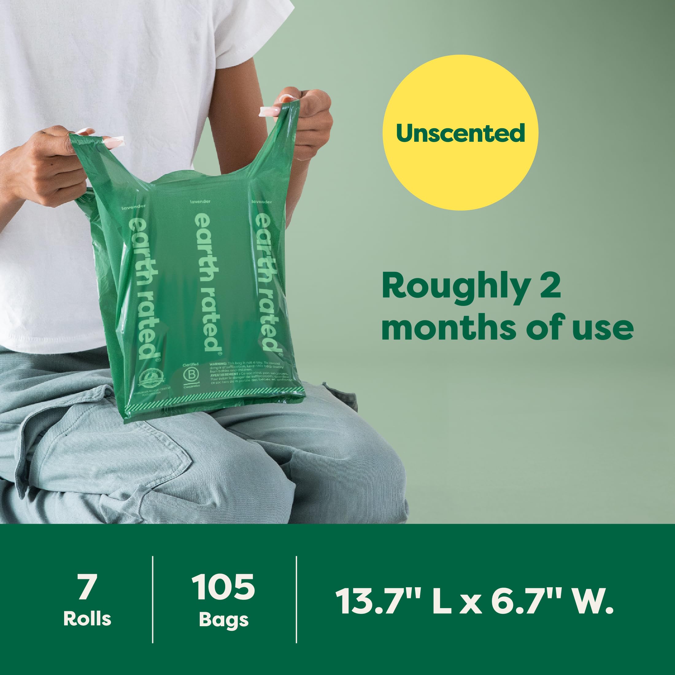 Earth Rated Dog Poop Bags with Tie Handles - 105 Count, Unscented, Green, Recycled Materials 7