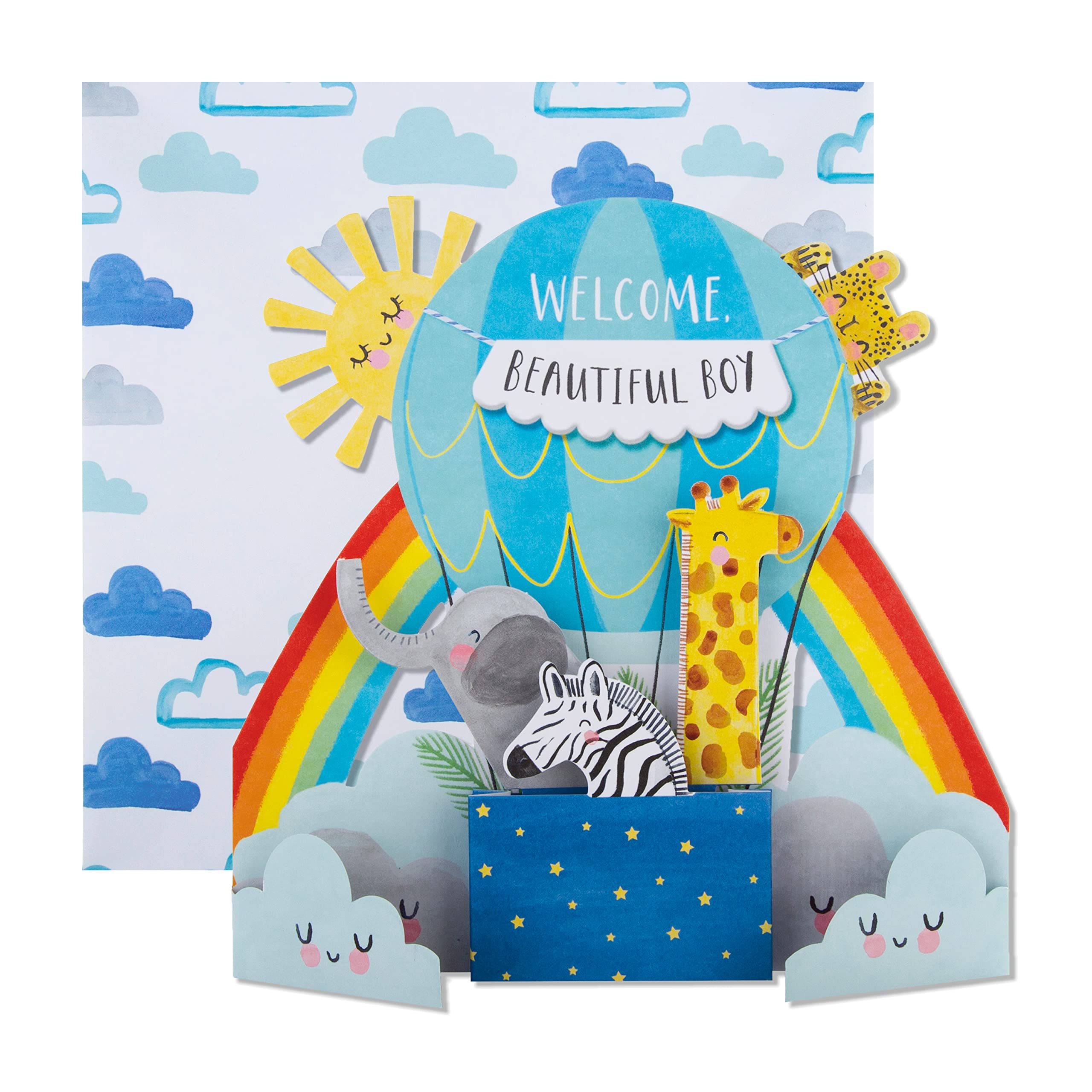 Hallmark Baby Boy Congratulations Card - 3D Pop-Out Hot Air Balloon | Die-Cut Board | 19.8cm x 19.8cm