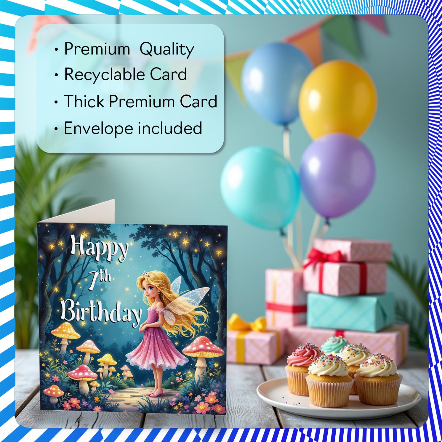 Stuff4 7th Birthday Card for Girls - Fairy Garden Design | Blank Inside | 145mm x 145mm 3