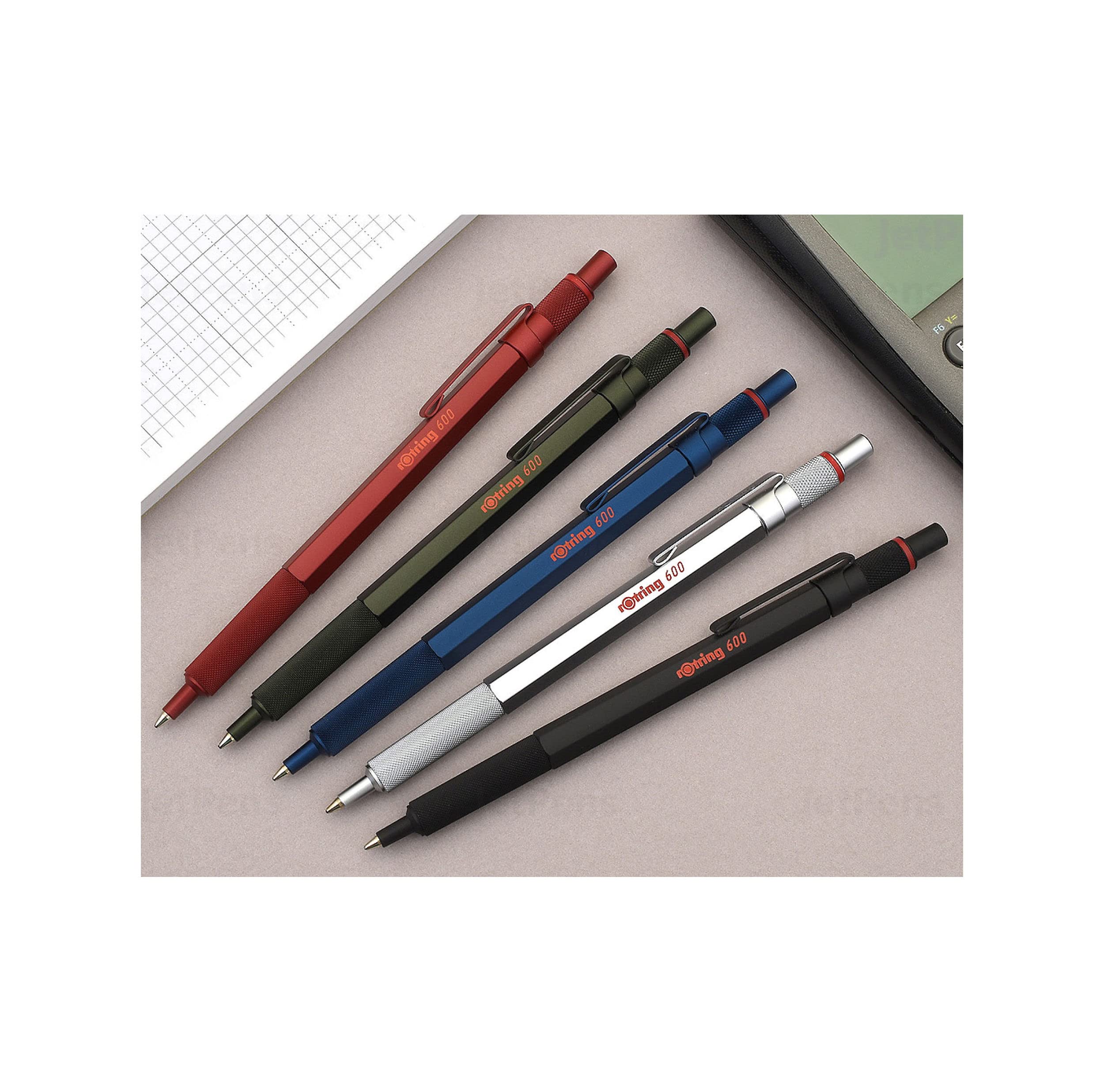 rOtring 600 Retractable Ballpoint Pen - Full Metal Body | Medium Point Black Ink | Green Barrel 5