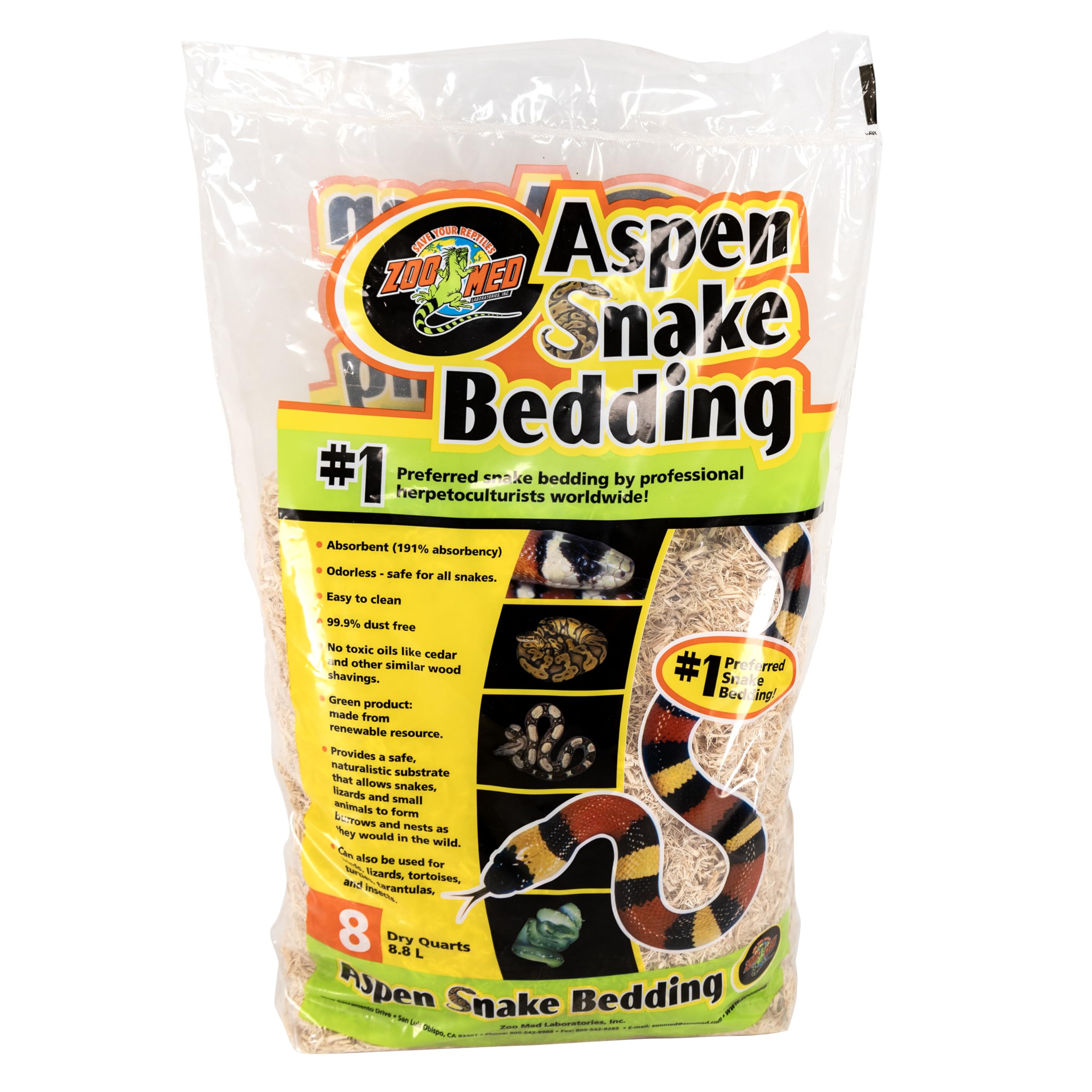 Zoo Med Aspen Snake Bedding - High Absorption Substrate | 8.8 Litre