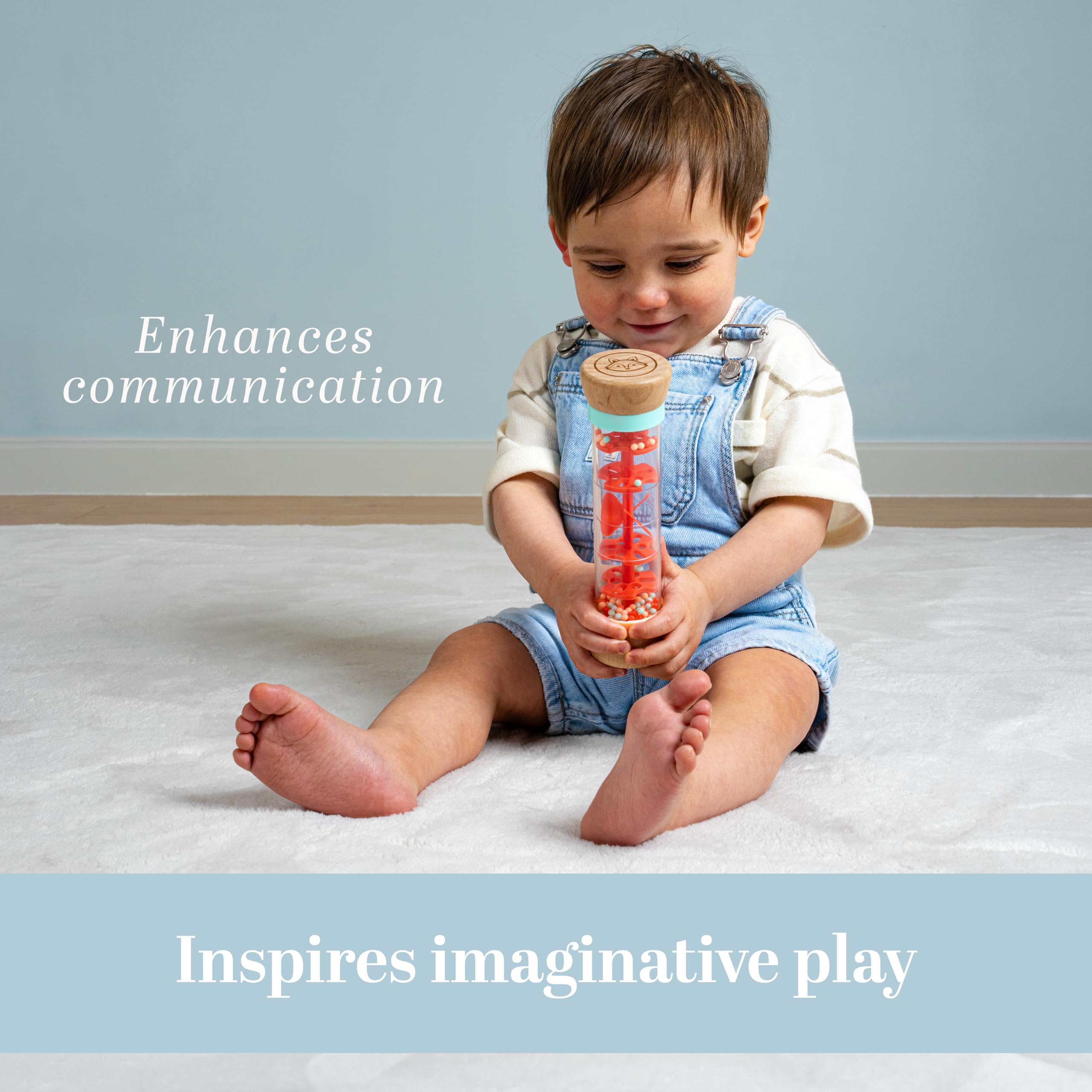 Owl & Fox Wooden Rainmaker Baby Rattle Toy - Soothing Sounds, Sensory Development | 12+ Months 2