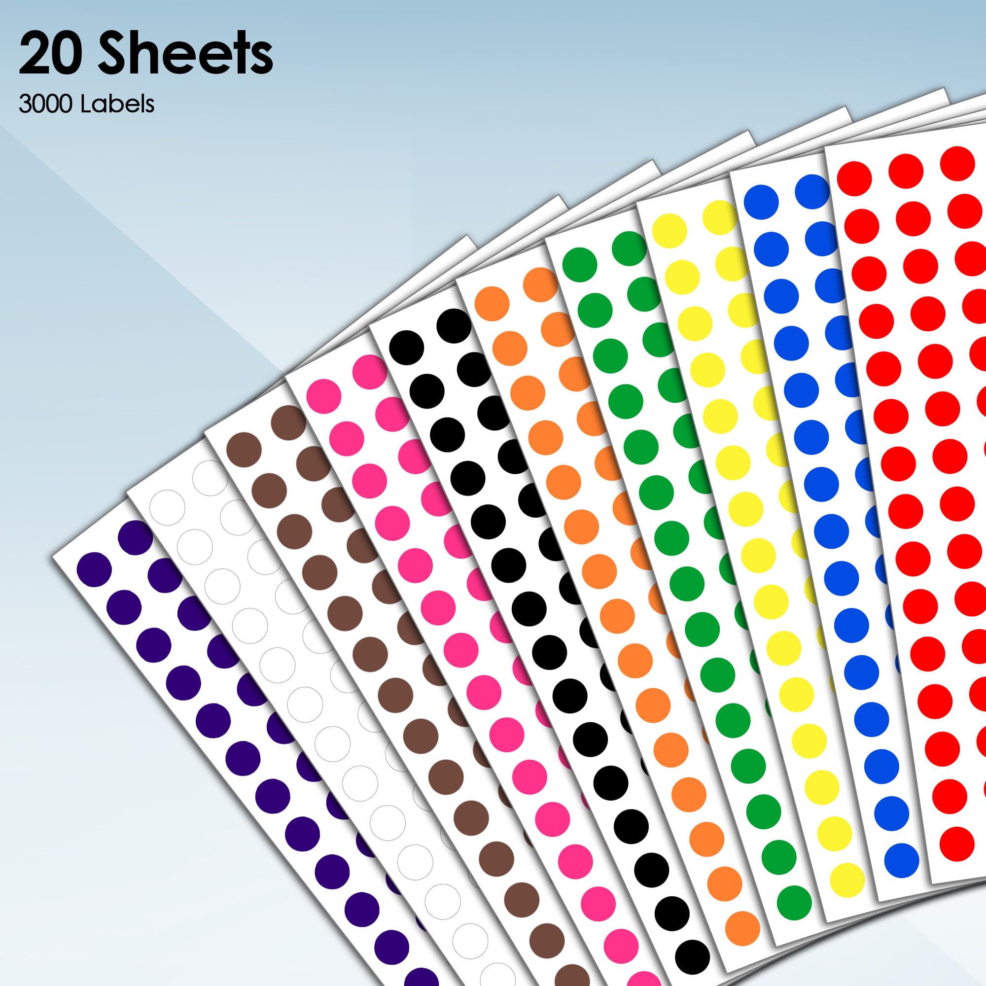 iSOUL Colour-coding Labels - 3000 Pack Round Dot Stickers | 10 Assorted Colours | 10mm 9