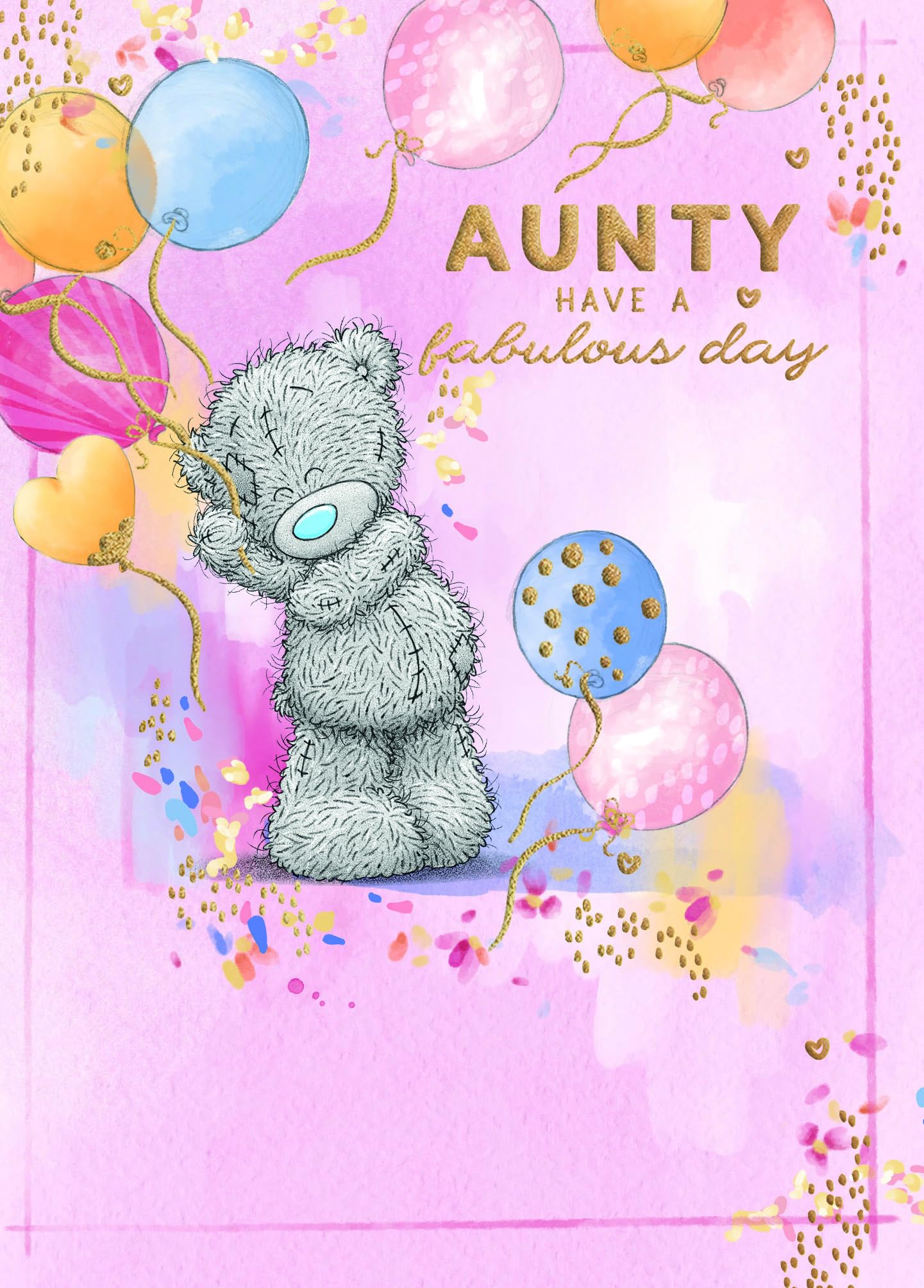 Me To You Tatty Teddy Aunty Bear With Balloons Luxury Gold Foil Birthday Card