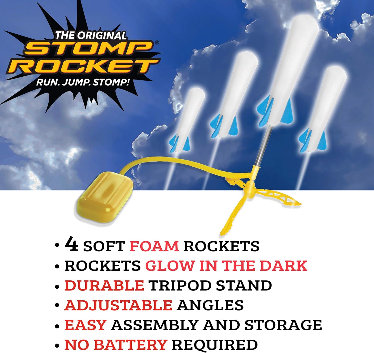 Stomp Rocket 20005 Junior Glow - Glow-in-the-Dark Foam Rockets for Kids Ages 3+ 2