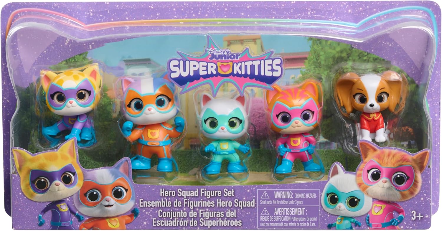 Disney Junior SuperKitties Hero Squad Figure Set - 5-Piece Action Figure Playset for Ages 3+ 1