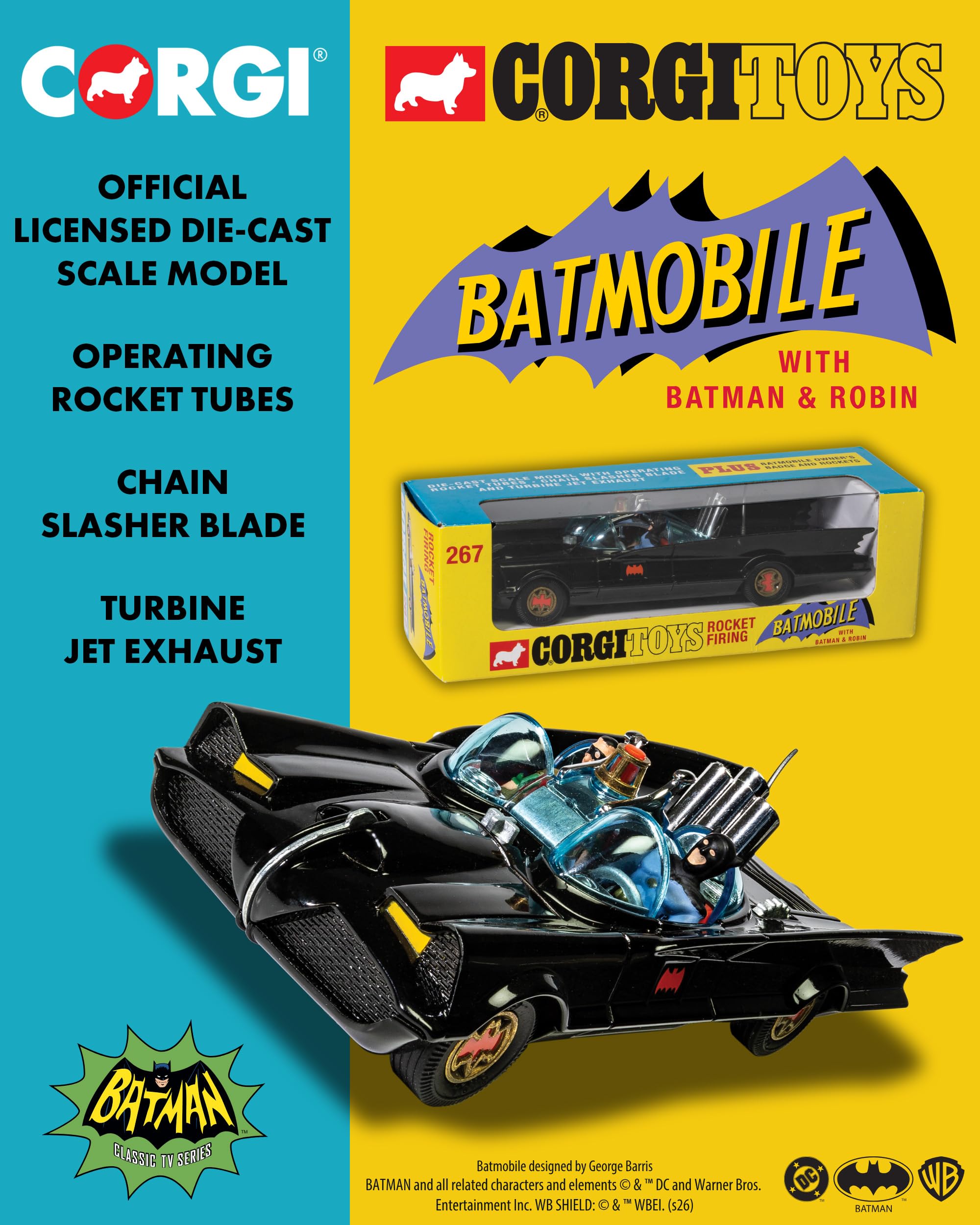 Corgi RT26701 Diecast Model Batmobile with Batman and Robin | Metal Construction | Black 2