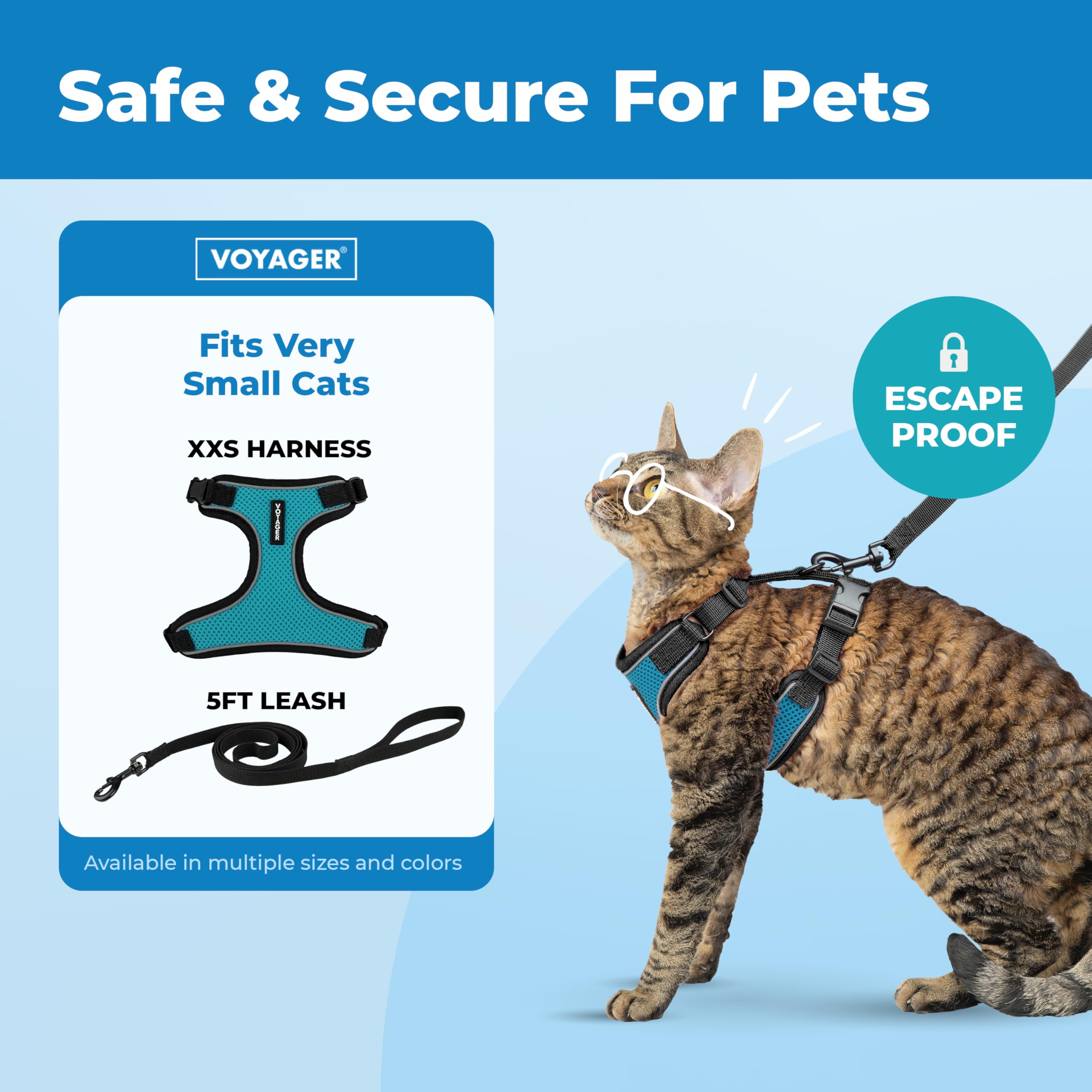 Best Pet Supplies Voyager Escape Proof Cat Harness and Leash Set - Reflective Stitching, 5ft Leash, XXS