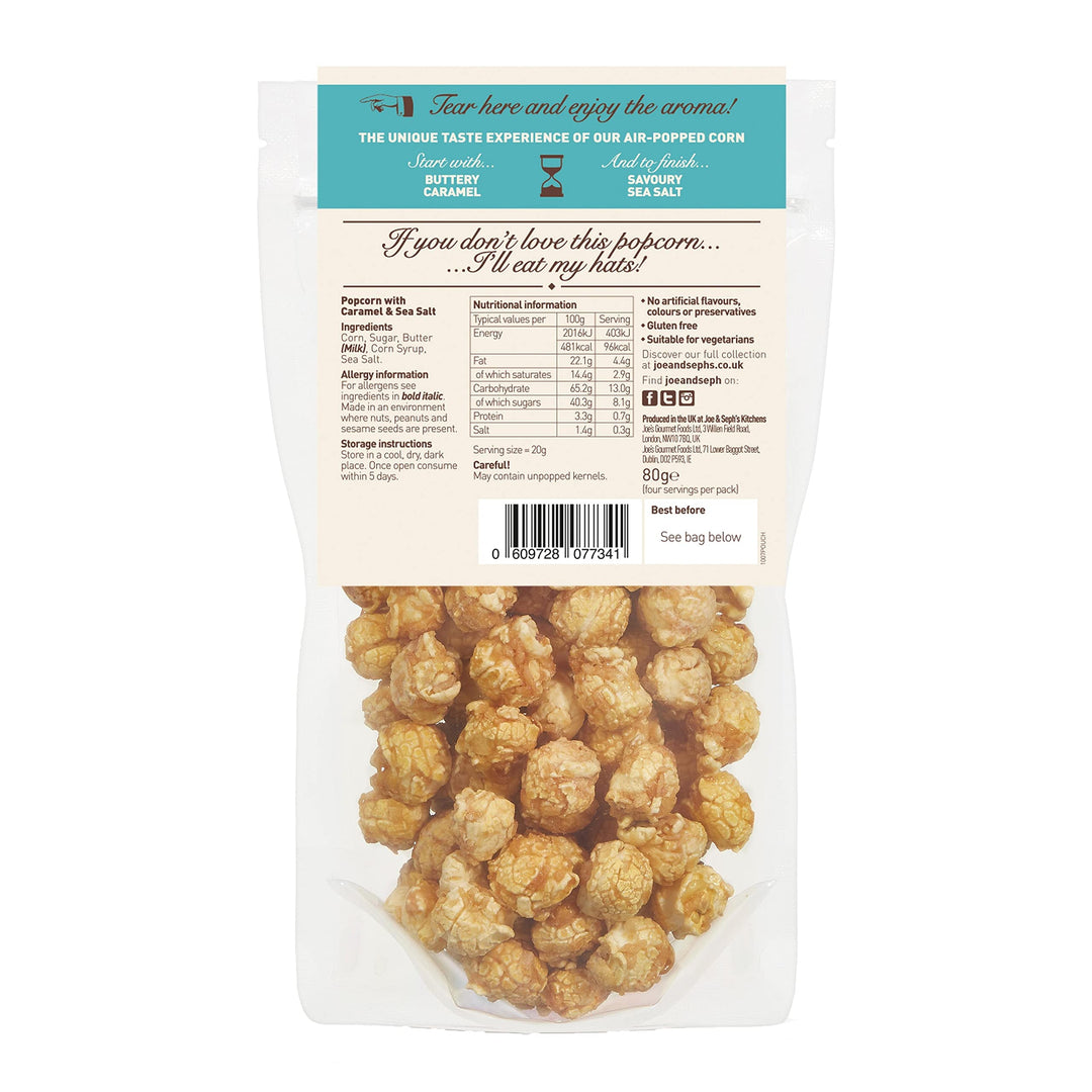 Joe & Seph's Salted Caramel Popcorn (4x70g) - Gourmet Air-Popped Snack, 2 Star Great Taste Award Winner