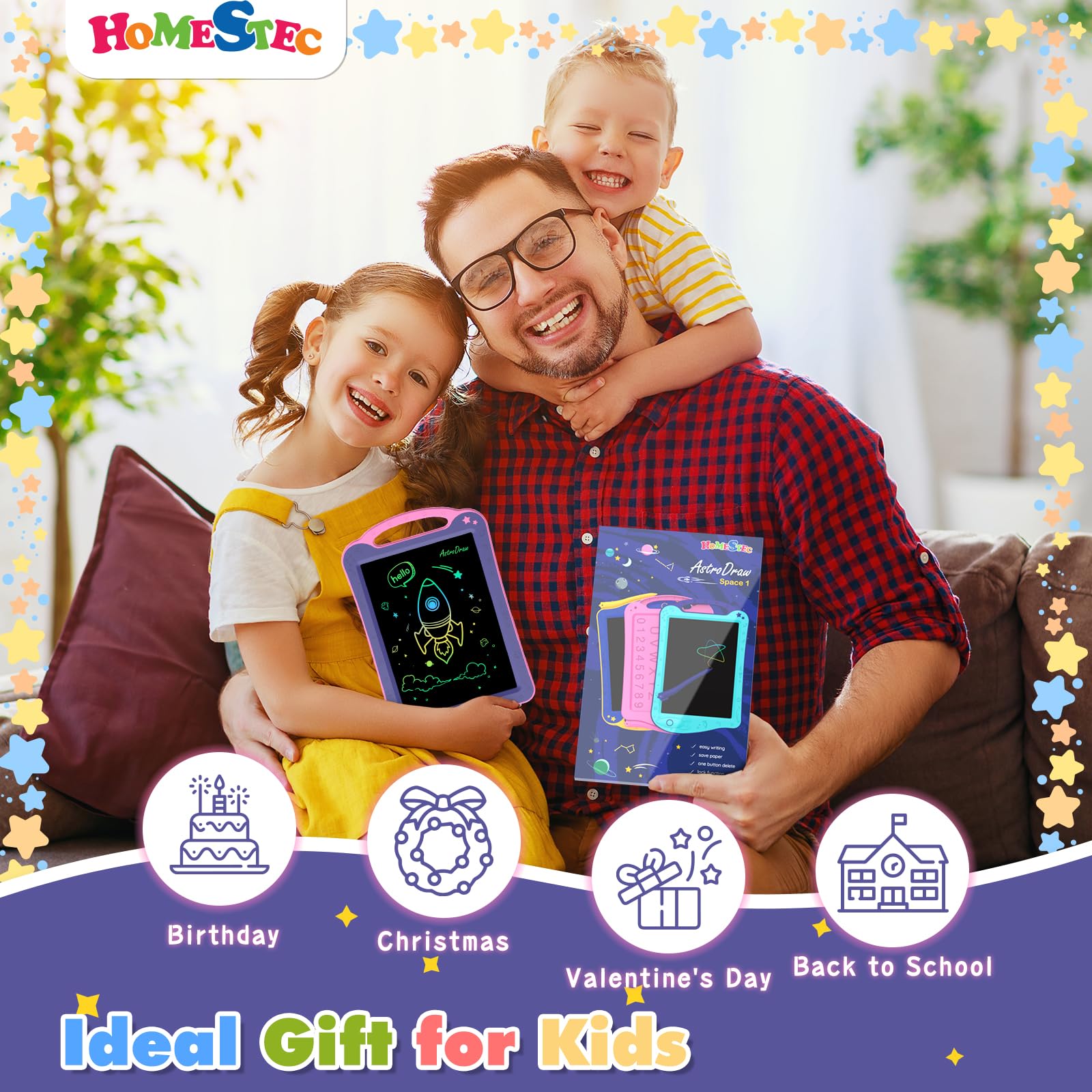 HOMESTEC AstroDraw Space Theme LCD Drawing Tablet for Kids 6