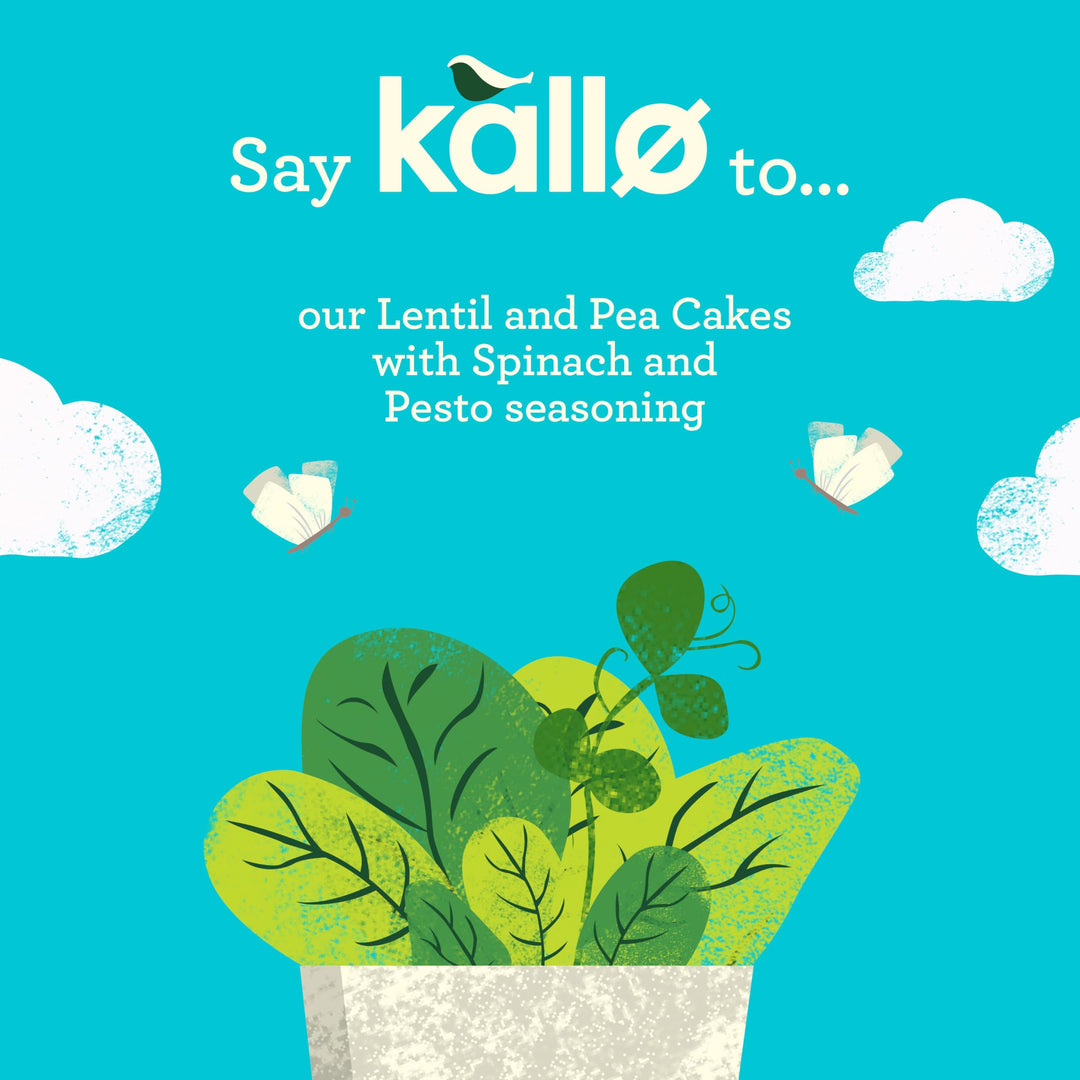 Kallo Spinach & Pesto Veggie Cakes, Lentil & Pea Puffed Crackers Made From Plant