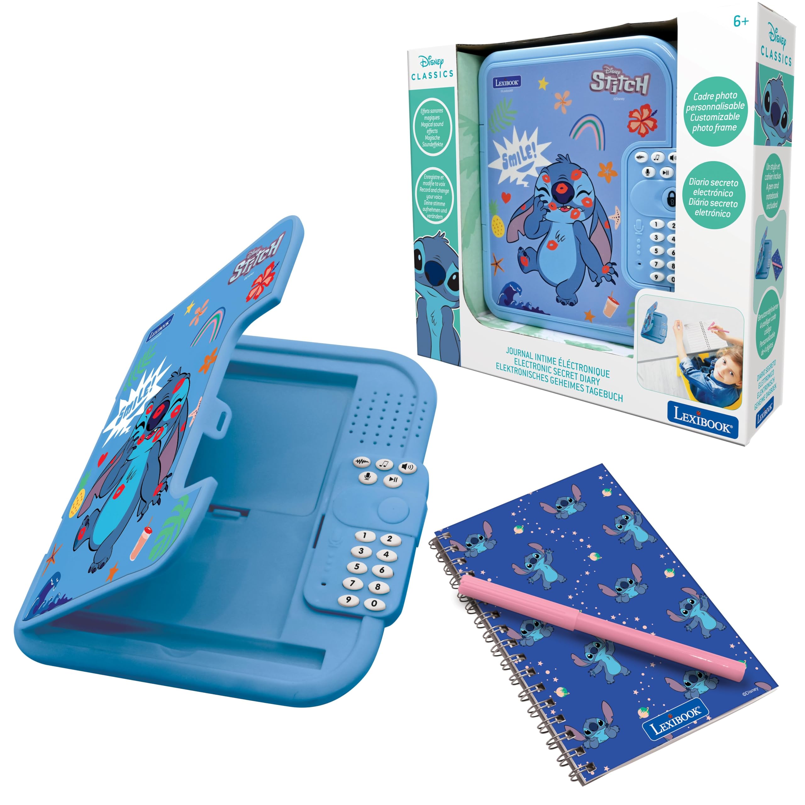 Lexibook Disney Stitch Electronic Secret Diary - Password Protected with Pen, Voice Recorder & Sound Effects, Blue