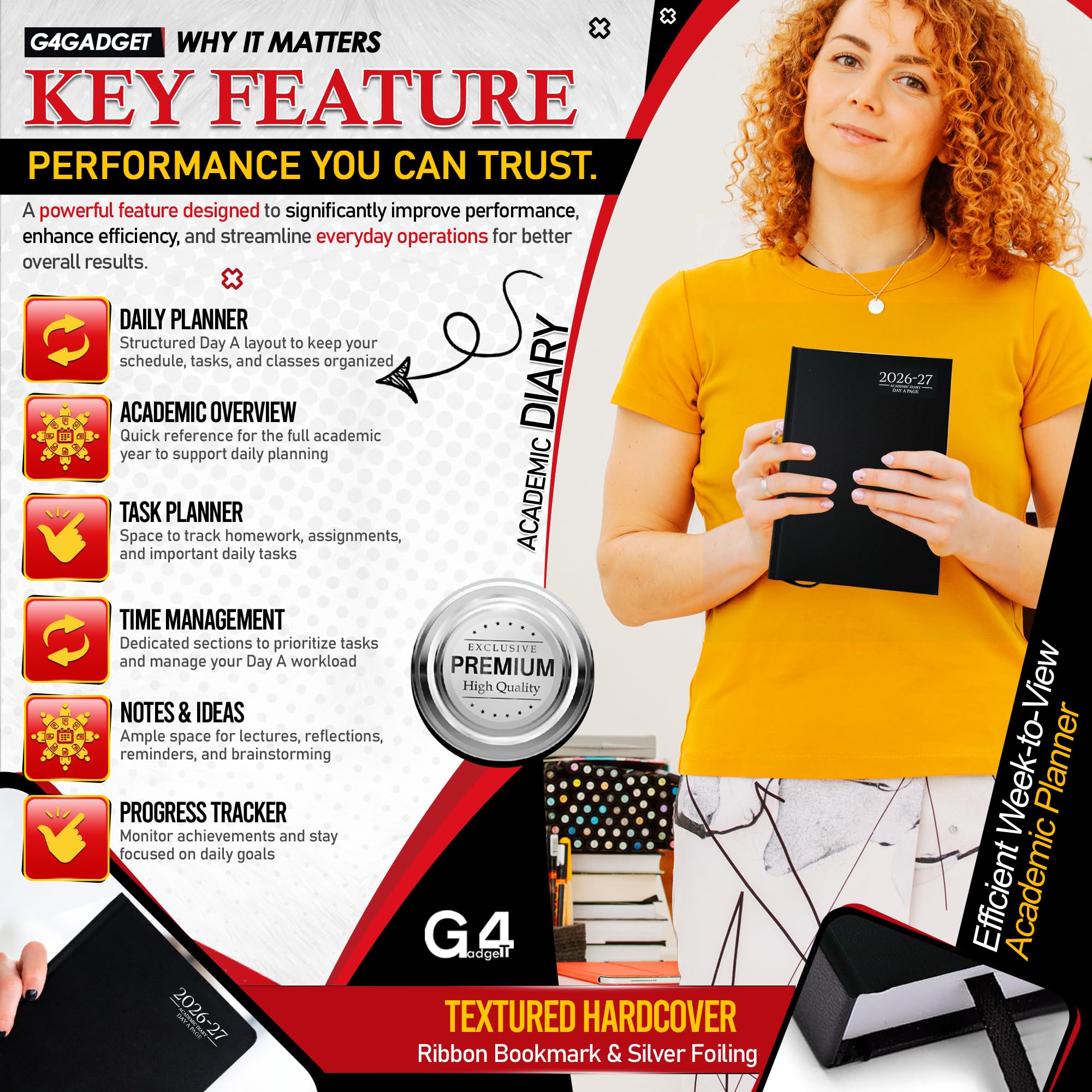 G4GADGET 2026-2027 Academic Diary - A5 Day A Page, Black Hardback | August 2026 - July 2027 3