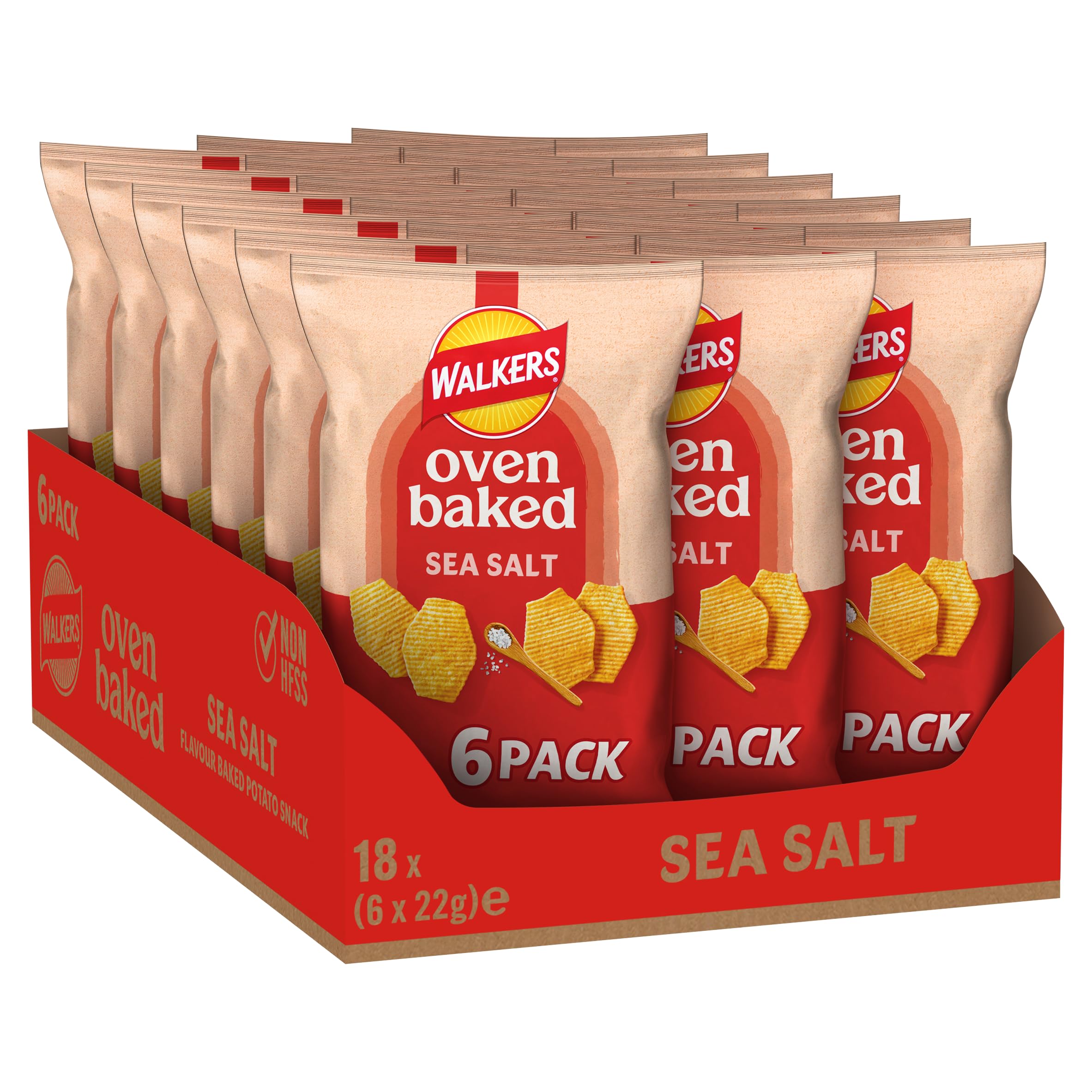 Walkers Baked Sea Salt Crisps Multipack - 50% Less Fat | 6 x 22g Packs