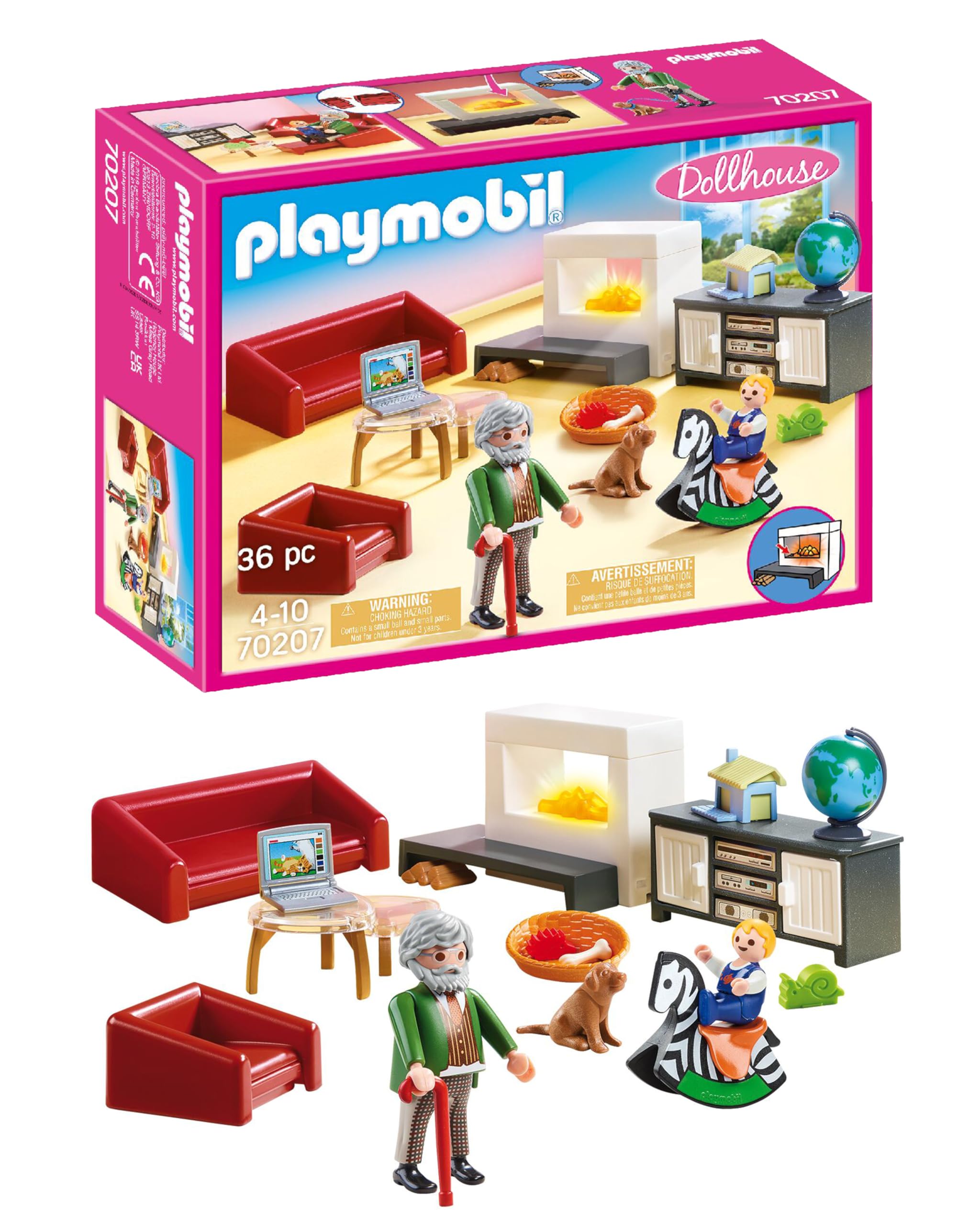 Playmobil 70207 Dollhouse Living Room with Fireplace - Light-Up Playset for Ages 4+ 6
