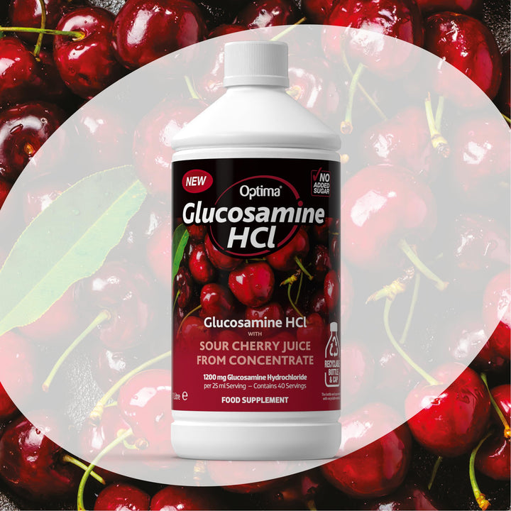Optima Glucosamine HCl 1200 mg with Sour Cherry Juice Concentrate, No Added Sugar, Vegan Liquid Supplement