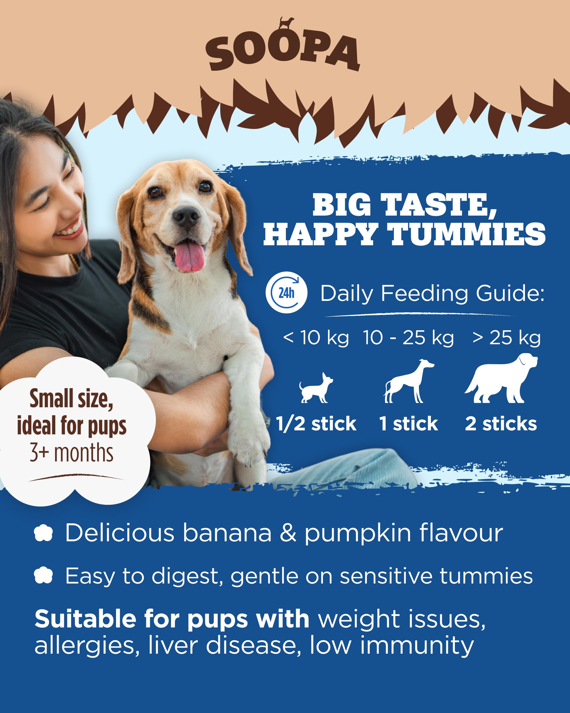 Soopa Banana & Pumpkin PUPPY Dental Sticks for All Life Stages | Low-Fat, Allergen-Free | 110g Bag 5