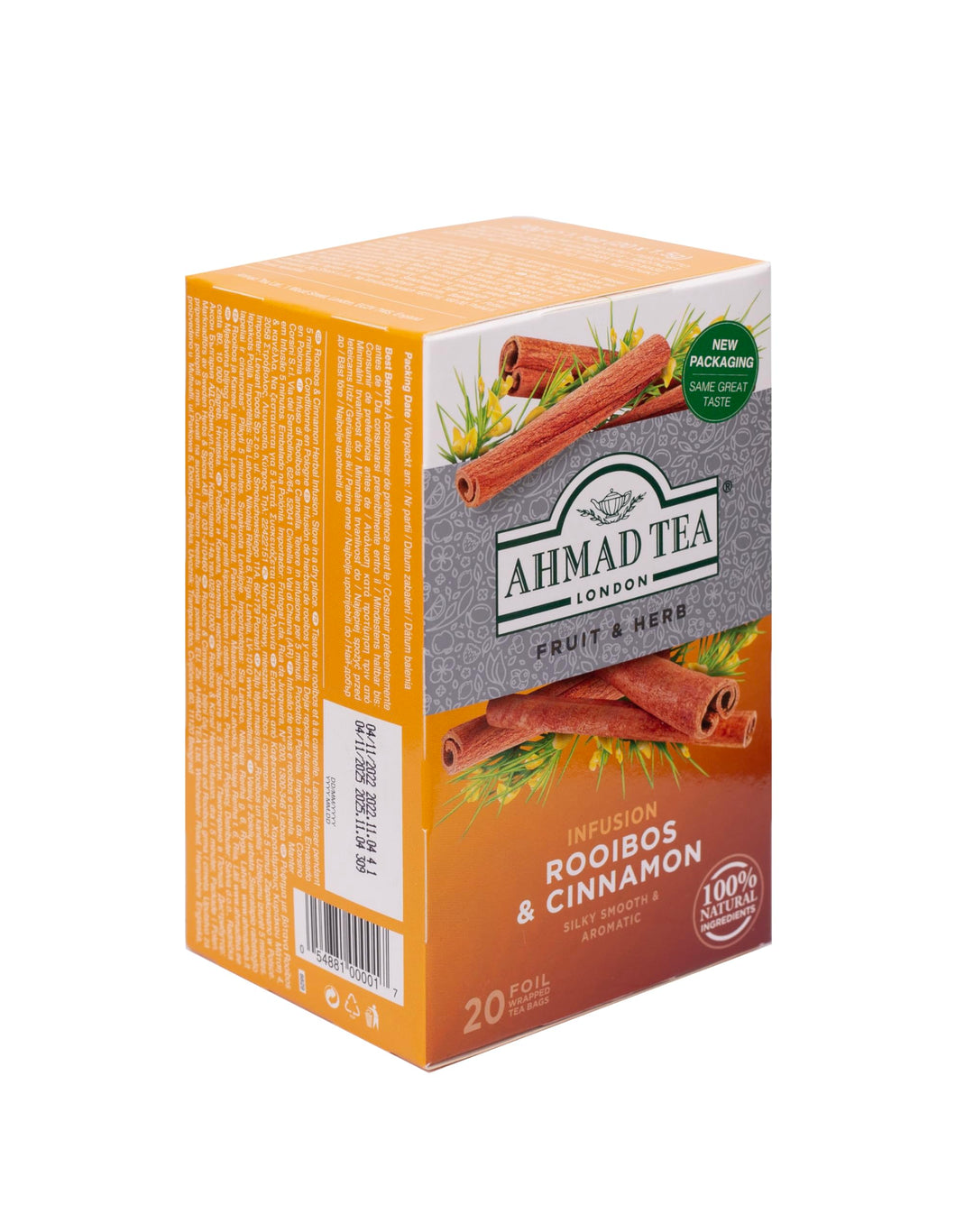 Ahmad Tea Rooibos & Cinnamon Herbal Infusion - 20 Individually Foil-Wrapped Teabags