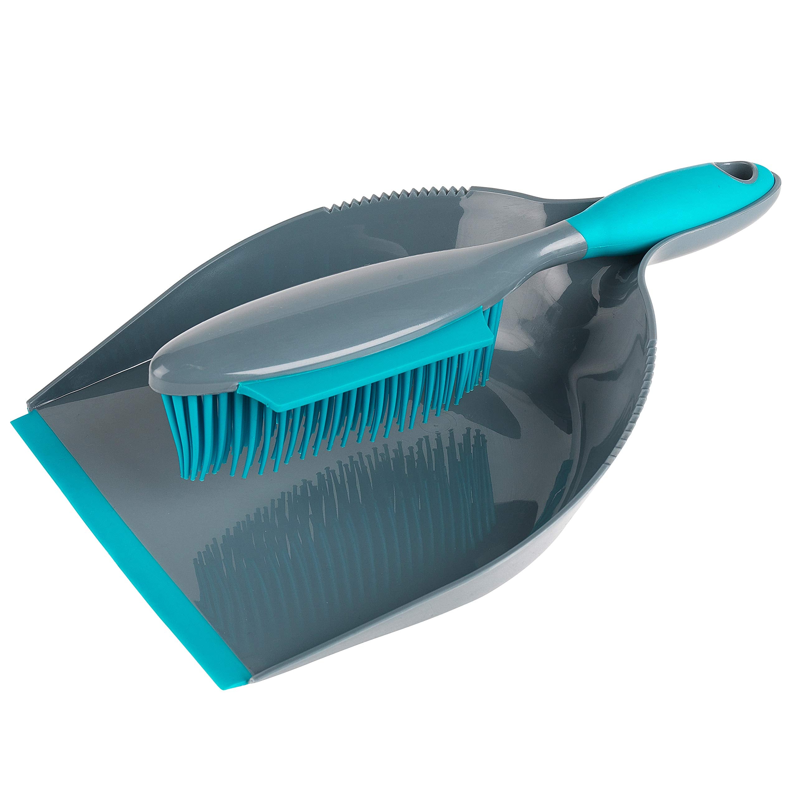 Beldray Pet Plus+ Rubber Dustpan and Brush Set - Non-Scratch Bristles | Squeegee Edge | Grey/Turquoise