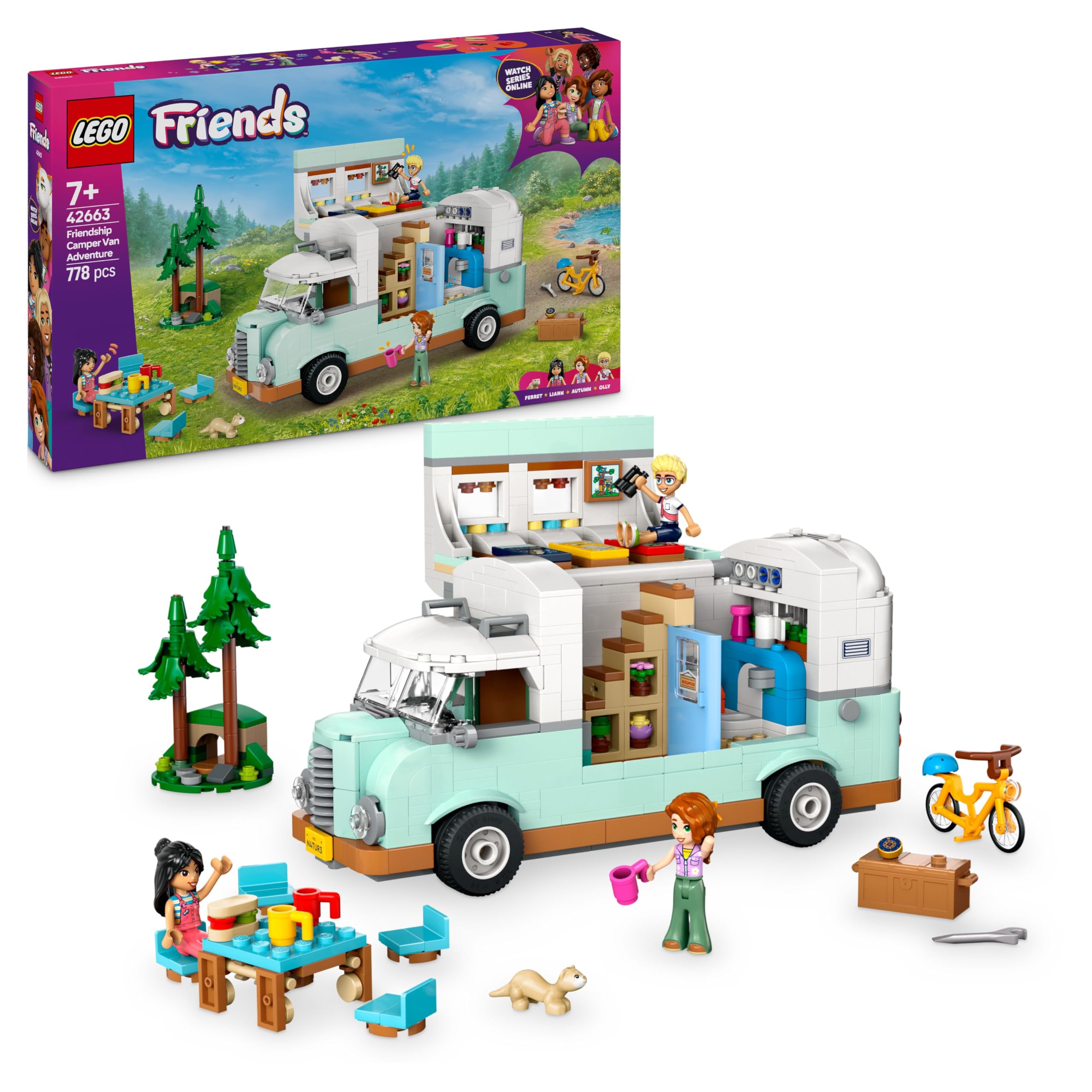LEGO Friends Friendship Camper Van Adventure Set 42663 | Ages 7+ | Includes 3 Mini Dolls & Ferret 1