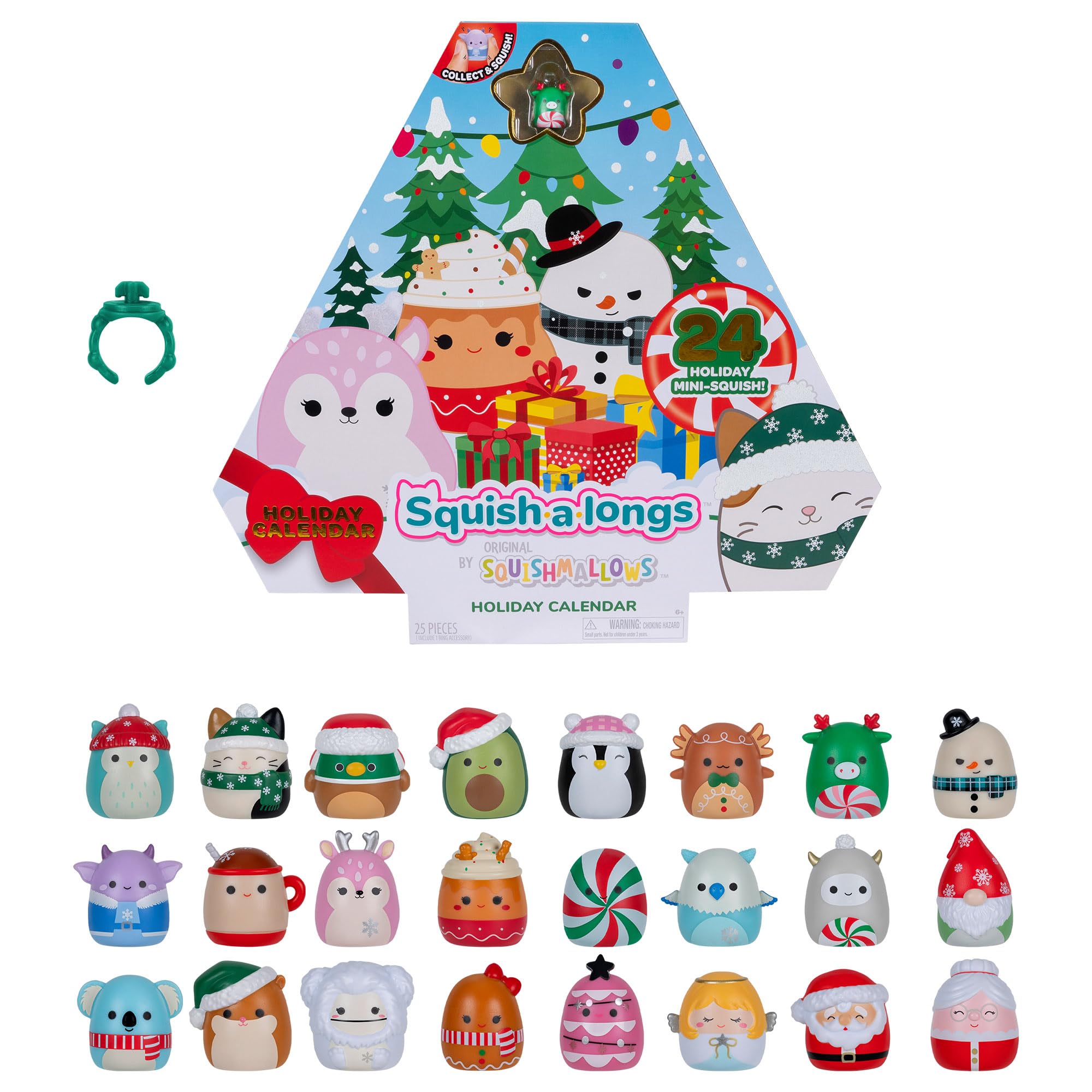 Squish-a-longs Holiday Advent Calendar 24 Day Countdown - 24 Mini-Squish Collectibles with Ring Accessory (Wave 3)