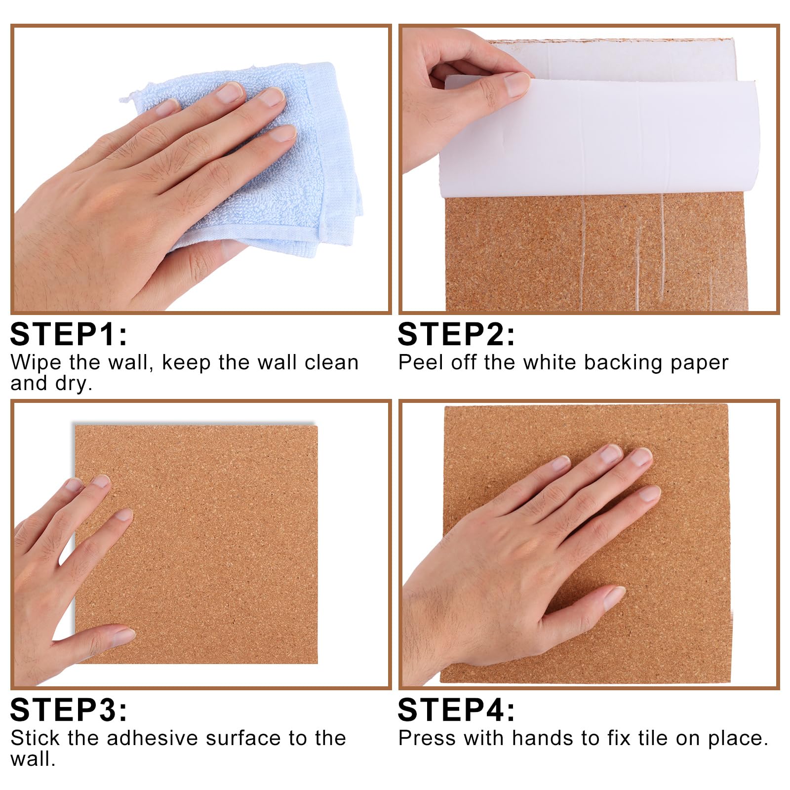 ASelected 8 Pcs Square Cork Boards - Self-Adhesive Natural Cork Tiles for Wall Display | 200x200x5mm 5