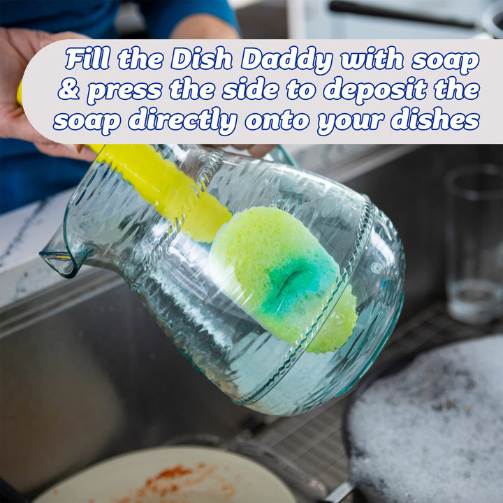 Scrub Daddy Dish Wand Scrubbing Brush with Handle - Soap Dispensing Dish Brush with Detachable Sponge Head, Blue