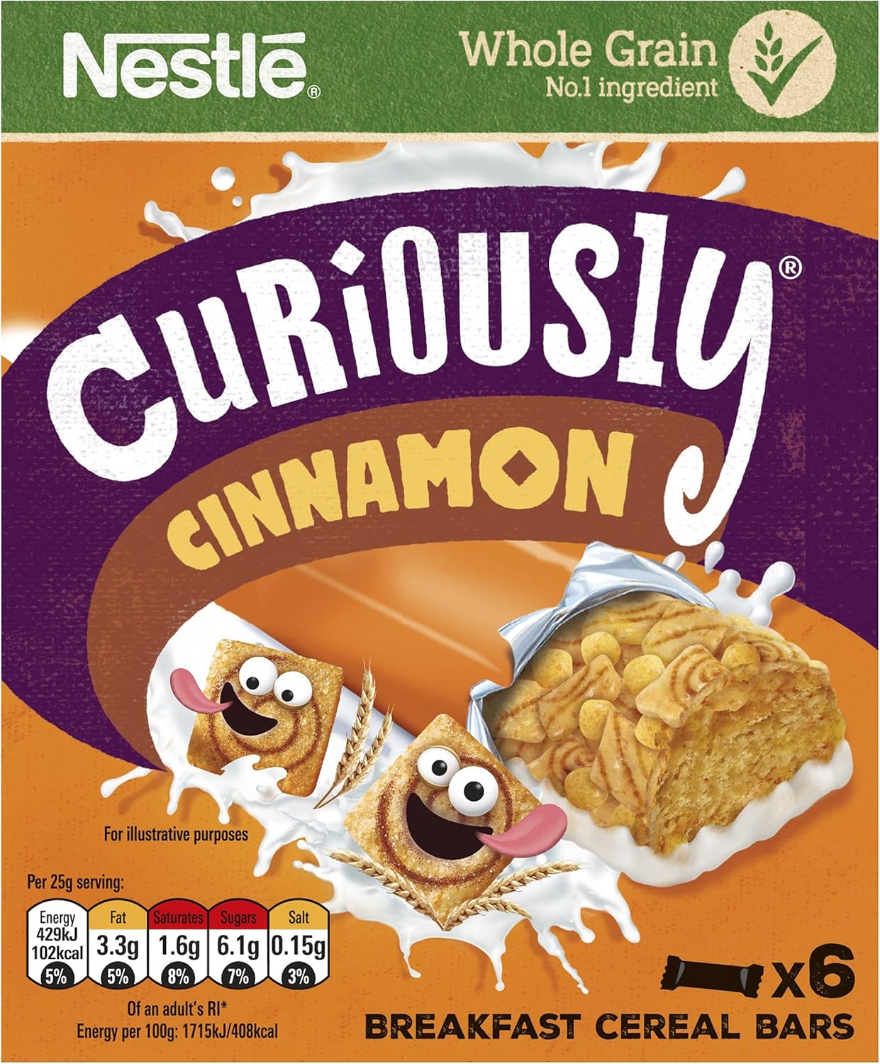 Nestlé Curiously Cinnamon Breakfast Cereal Bars 6 x 25g (150g) 1