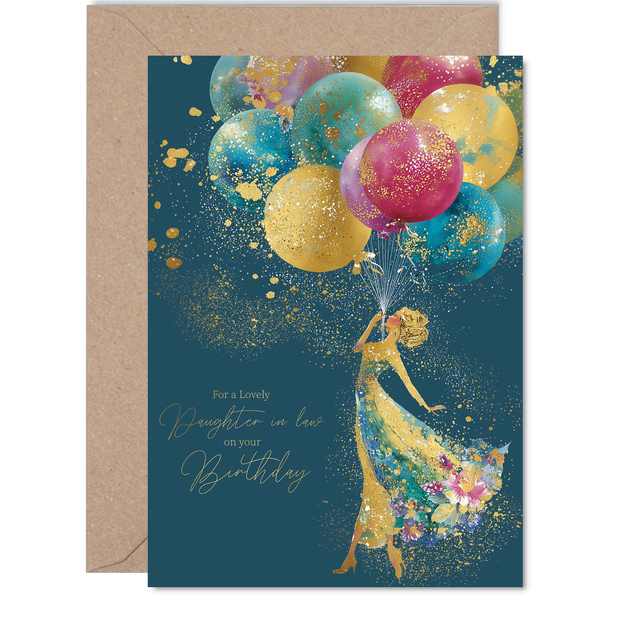 Giftzie Daughter in Law Birthday Card - Gold Silhouette Balloons | 127mm x 178mm | Uncoated Interior
