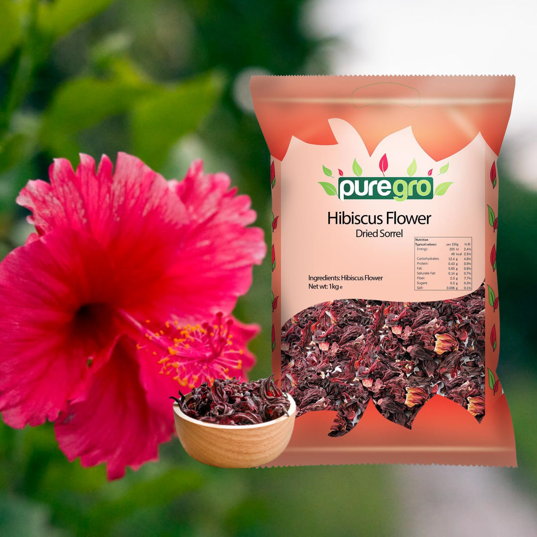Puregro Hibiscus Flowers Whole Dried | 1kg | Organic Herbal Tea for Infusions