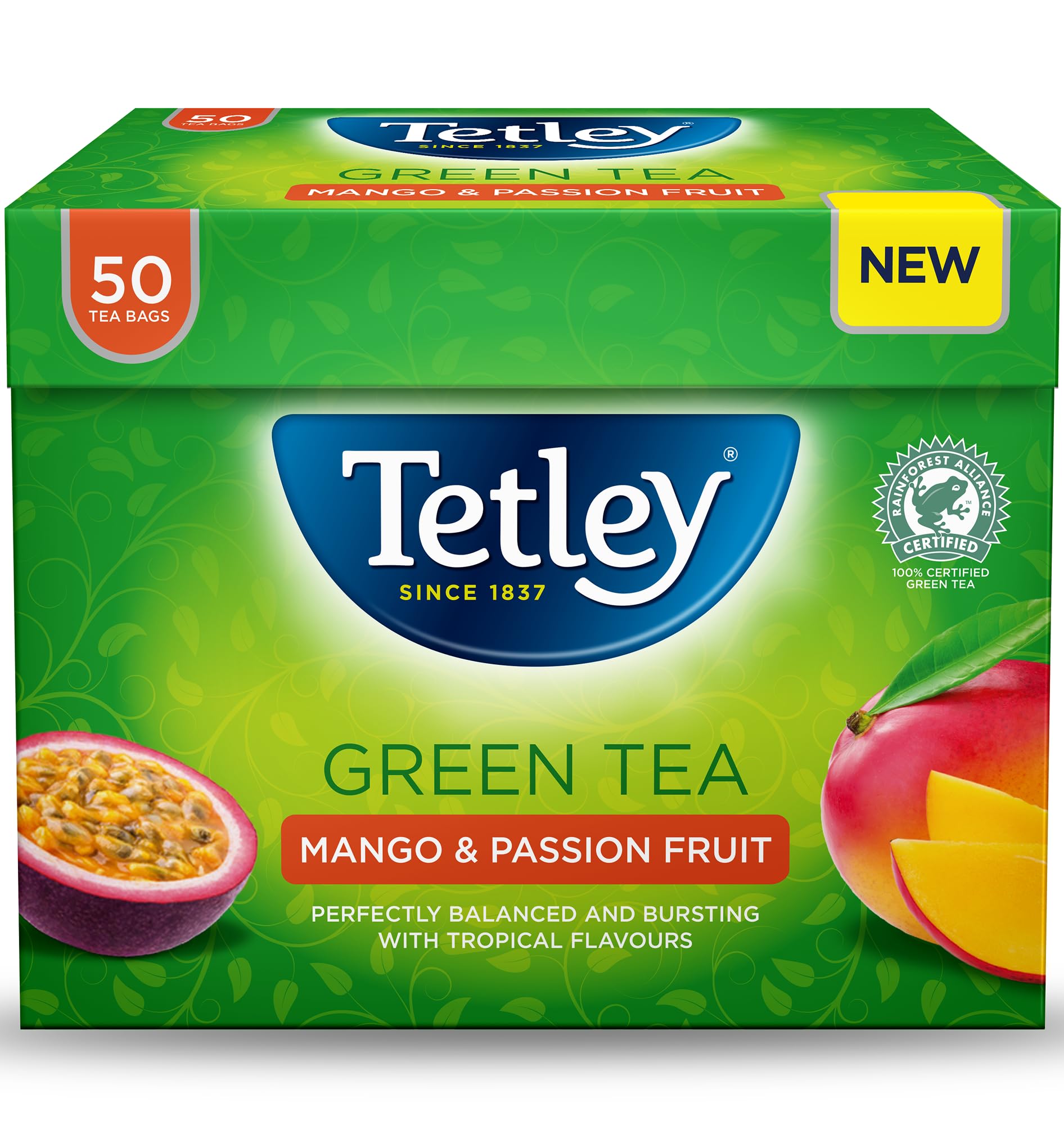 Tetley Mango & Passionfruit Green Tea - 50 Teabags | Rainforest Alliance Certified