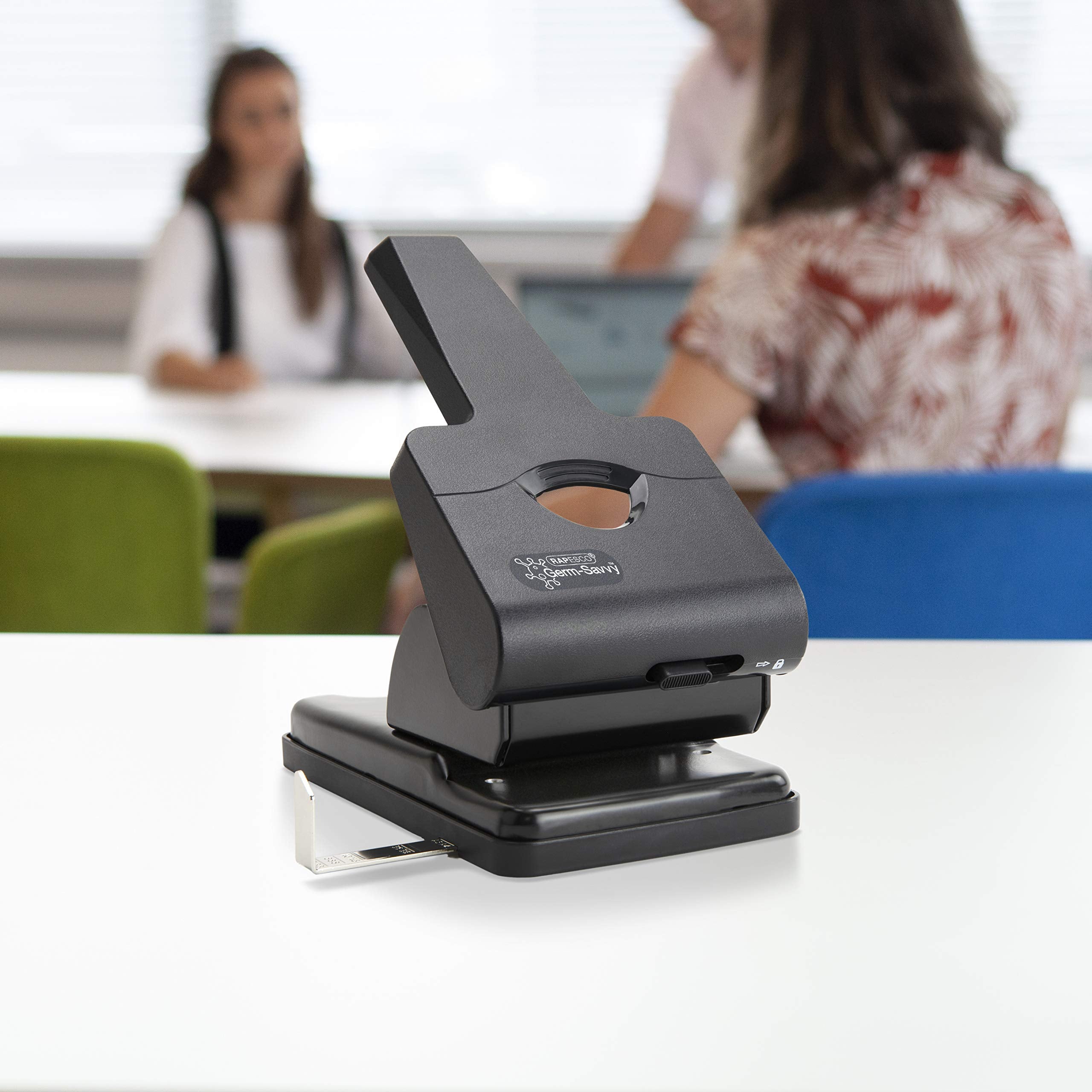 Rapesco 1631 Germ-Savvy Antibacterial HD865-P Heavy Duty 2-Hole Punch | 50+ Sheets | Black 3