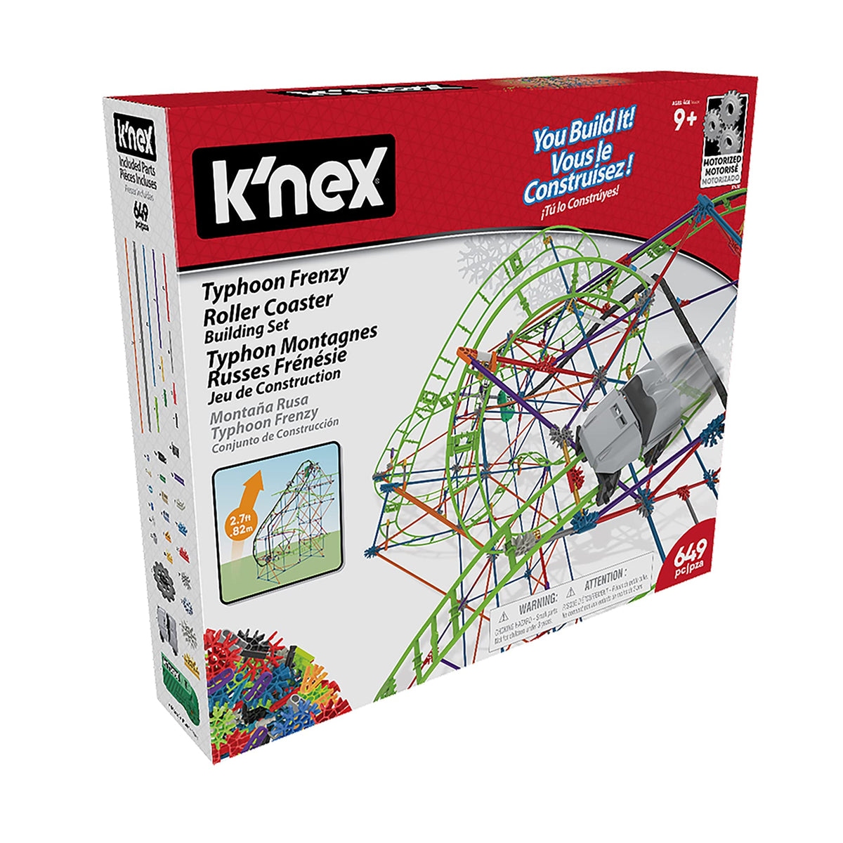 K'NEX Typhoon Frenzy Roller Coaster Building Set - 640 Pieces, 19 ft Track, Age 9+