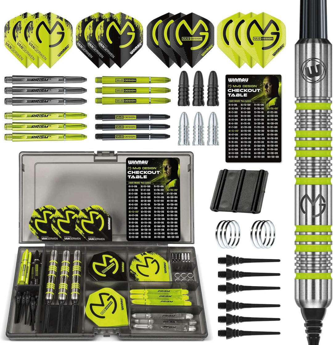 WINMAU Michael van Gerwen MvG Softip Gift Set - 50 Piece Darts Set with 4 Sets of Flights, Shafts, and Accessories