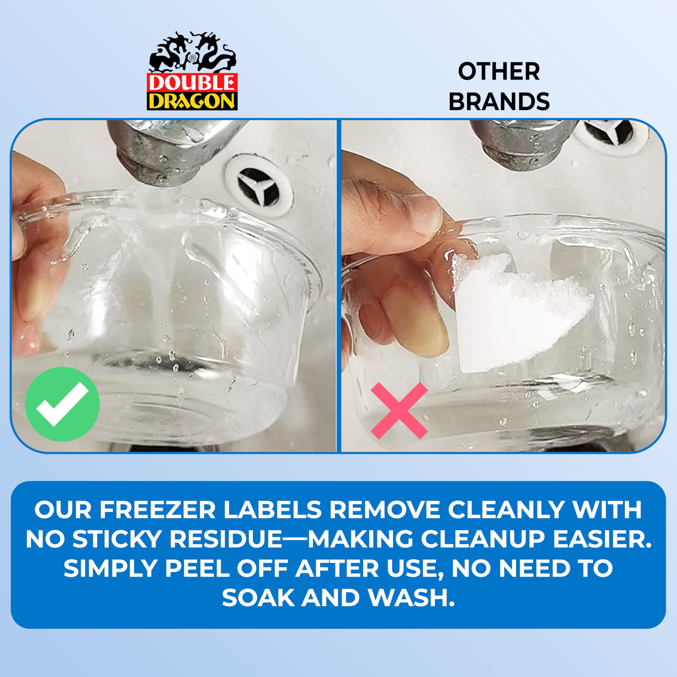 Double Dragon 300-Pack Removable Freezer Stickers - 6x3cm | Waterproof & No Residue