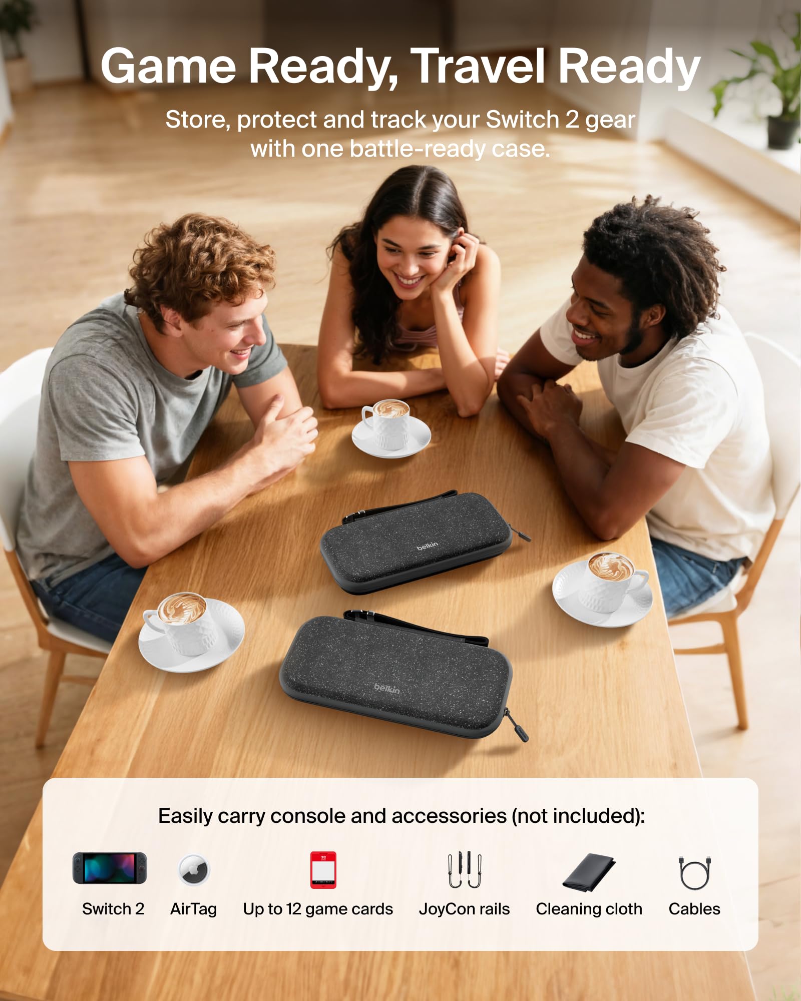 Belkin Nintendo Switch 2 Case with AirTag Holder | Hard Shell Travel Case | Charcoal 3