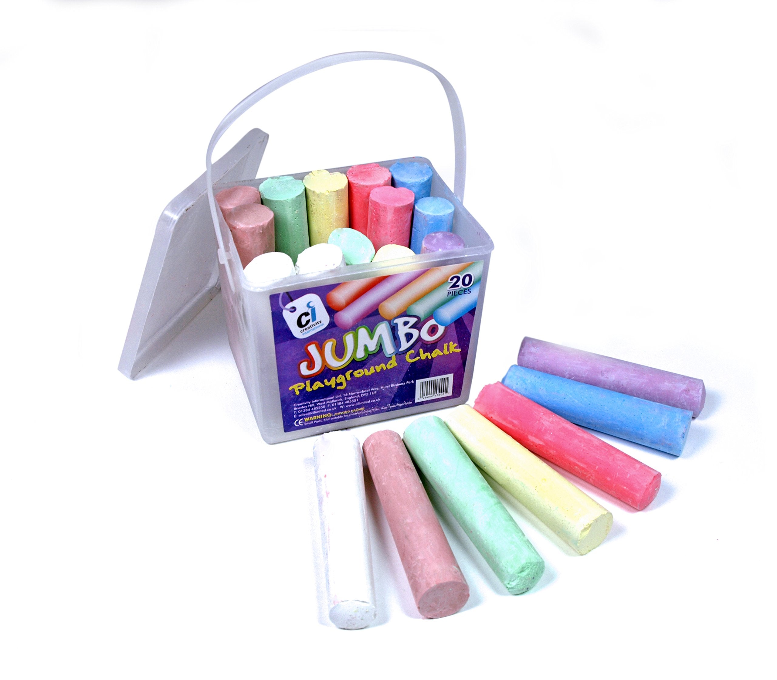 scola Jumbo Sidewalk Chalk - 20 Assorted Colour Pieces | Storage Container Included | Broad Line Size