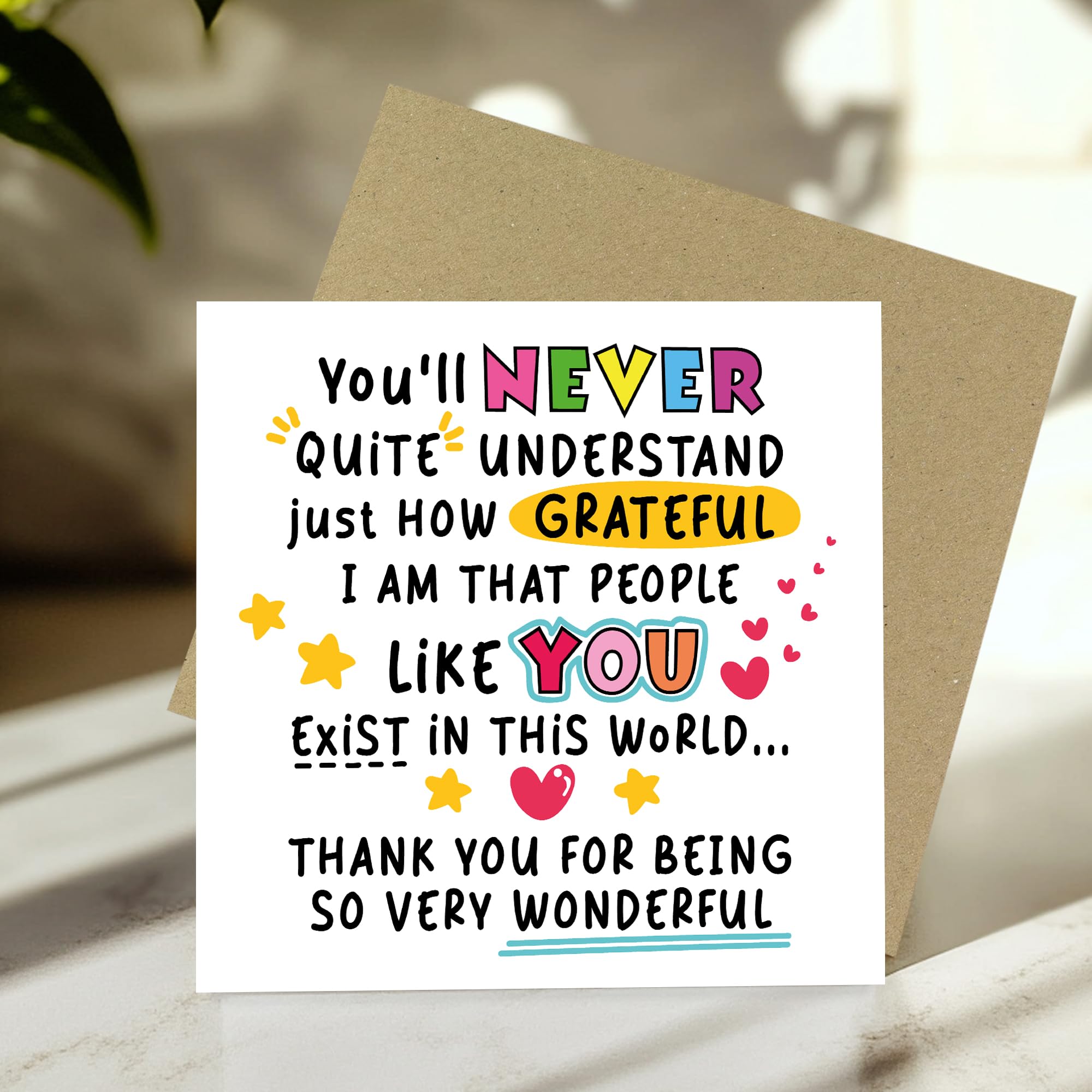 RED OCEAN Handmade Thank You Card - Square 14.5cm | 350gsm Matte Card | Brown Craft Envelope Included 4