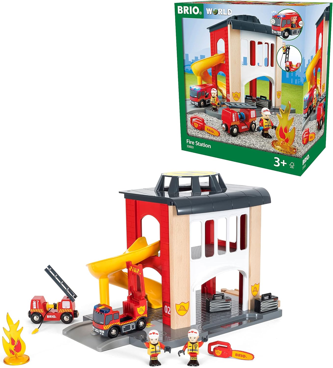 BRIO World Fire & Rescue Central Fire Station Playset - Compatible with BRIO Wooden Trains, Age 3+ 1