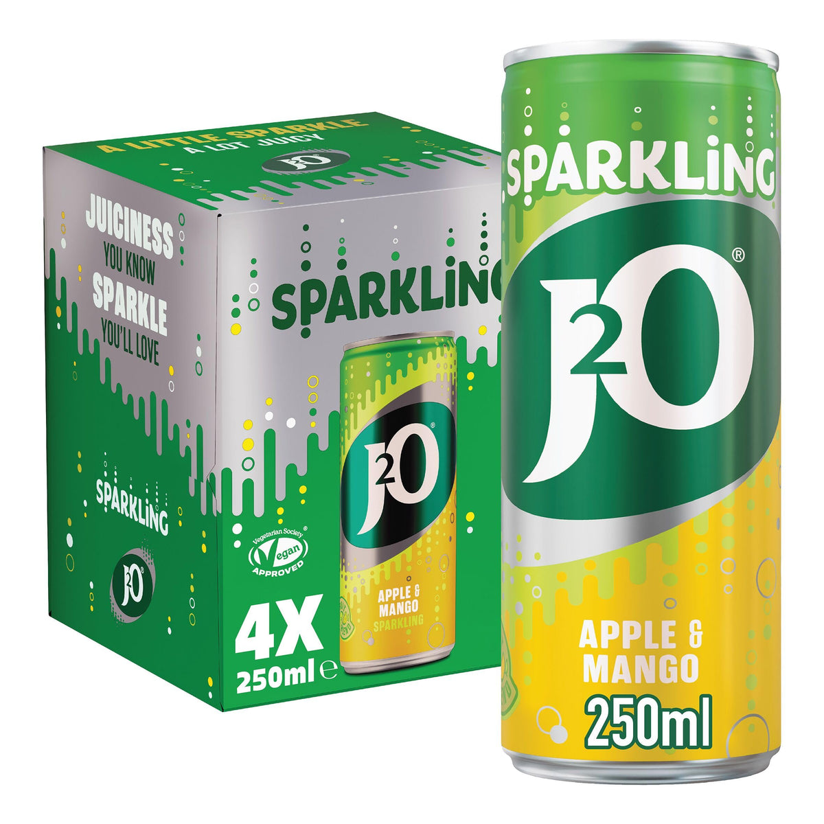 J2O Sparkling Apple & Mango 250ml Can - Pack of 4