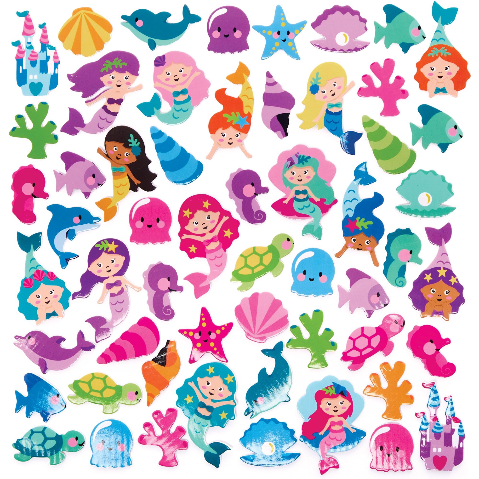 Baker Ross Mermaid Foam Stickers - Pack of 200, Self-Adhesive | 50 Assorted Styles | 25mm-40mm