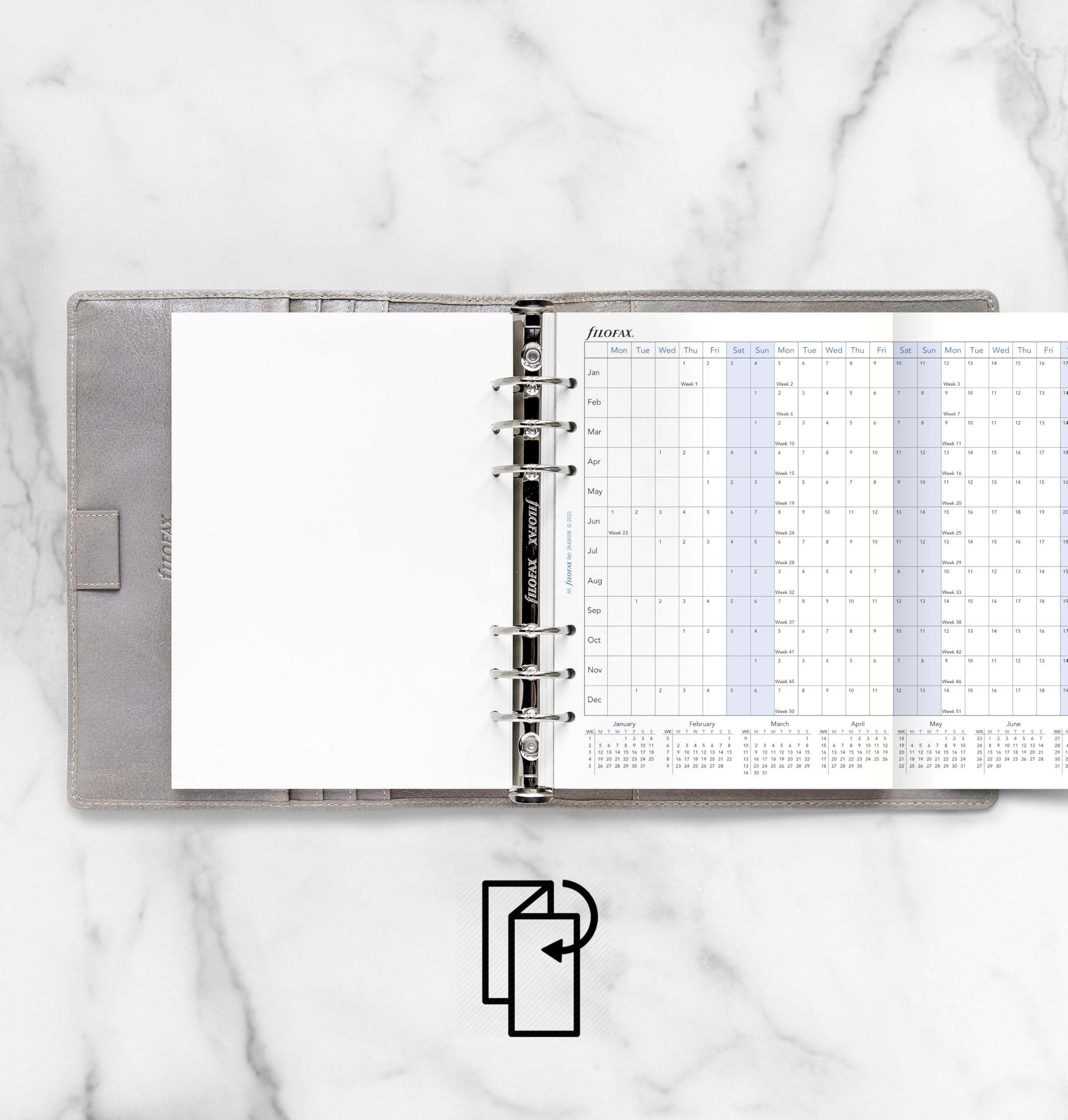 Filofax A5 2026 Horizontal Year Planner Refill | 100gsm Fountain Pen Friendly Paper | 148mm x 210mm 3