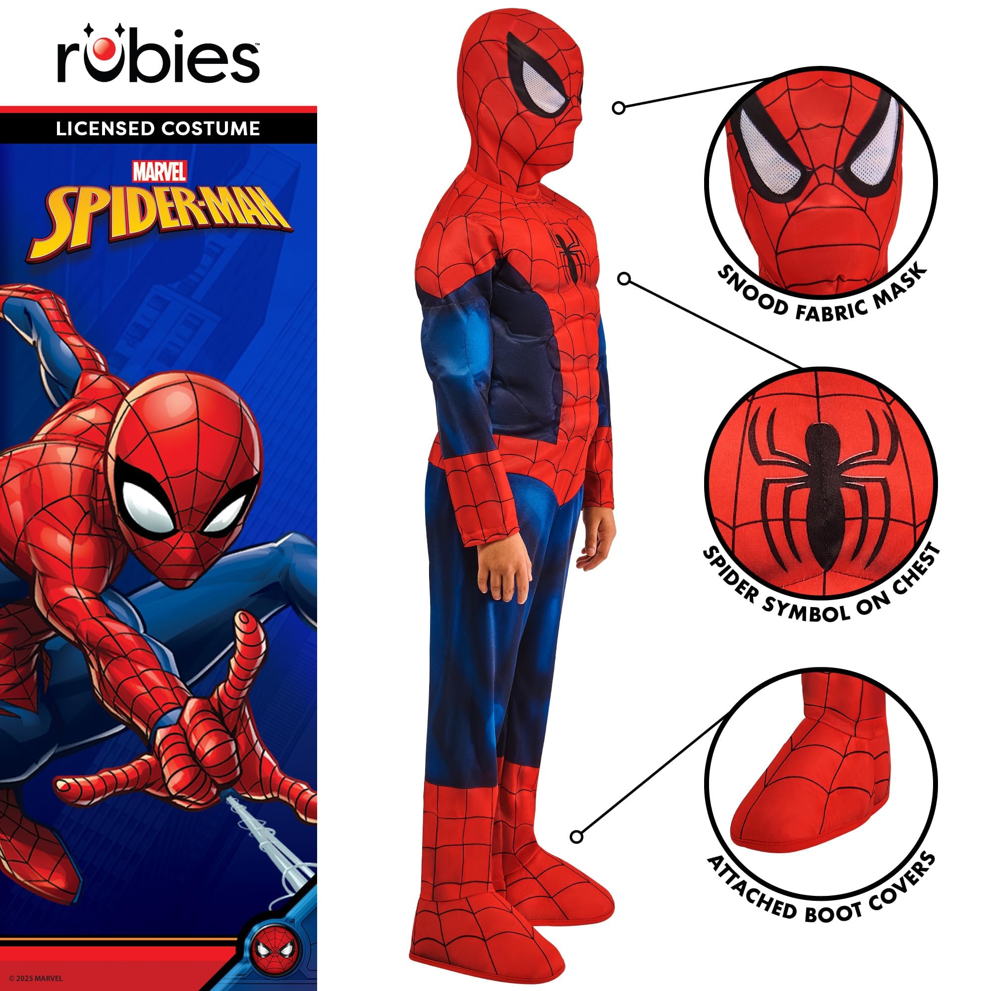 Rubies Official Marvel Spider-Man Deluxe Padded Muscles Child Costume | Size 5-6 Years | Polyester 2