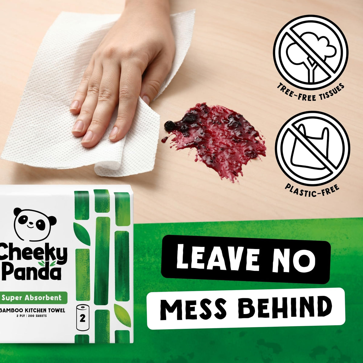The Cheeky Panda Bamboo Kitchen Roll - 2 Rolls, 200 Sheets
