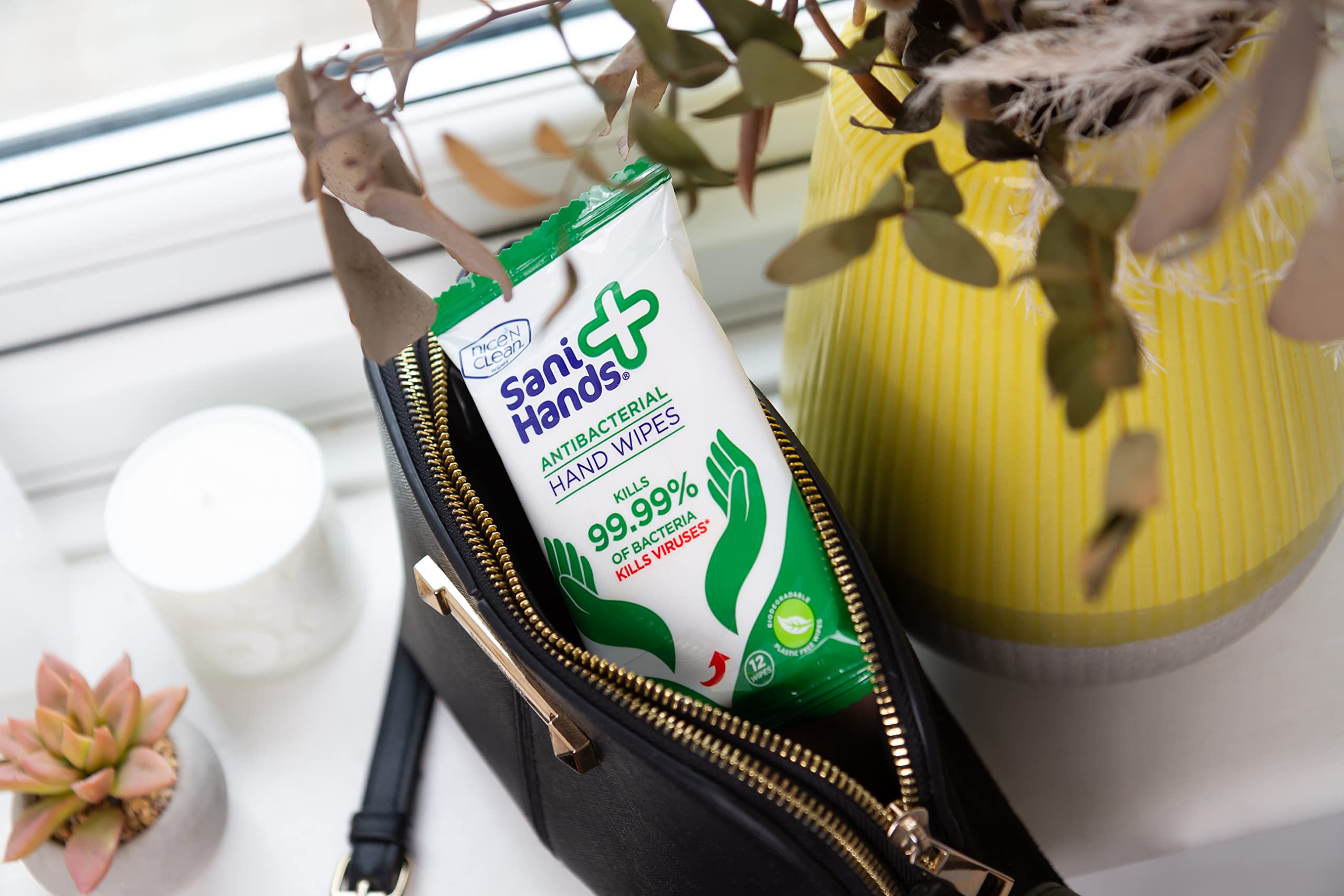 Sani Hands Anti-bacterial Hand Wipes - 120 Count (10 Pack) | Biodegradable | Vitamin E & Aloe Vera 5