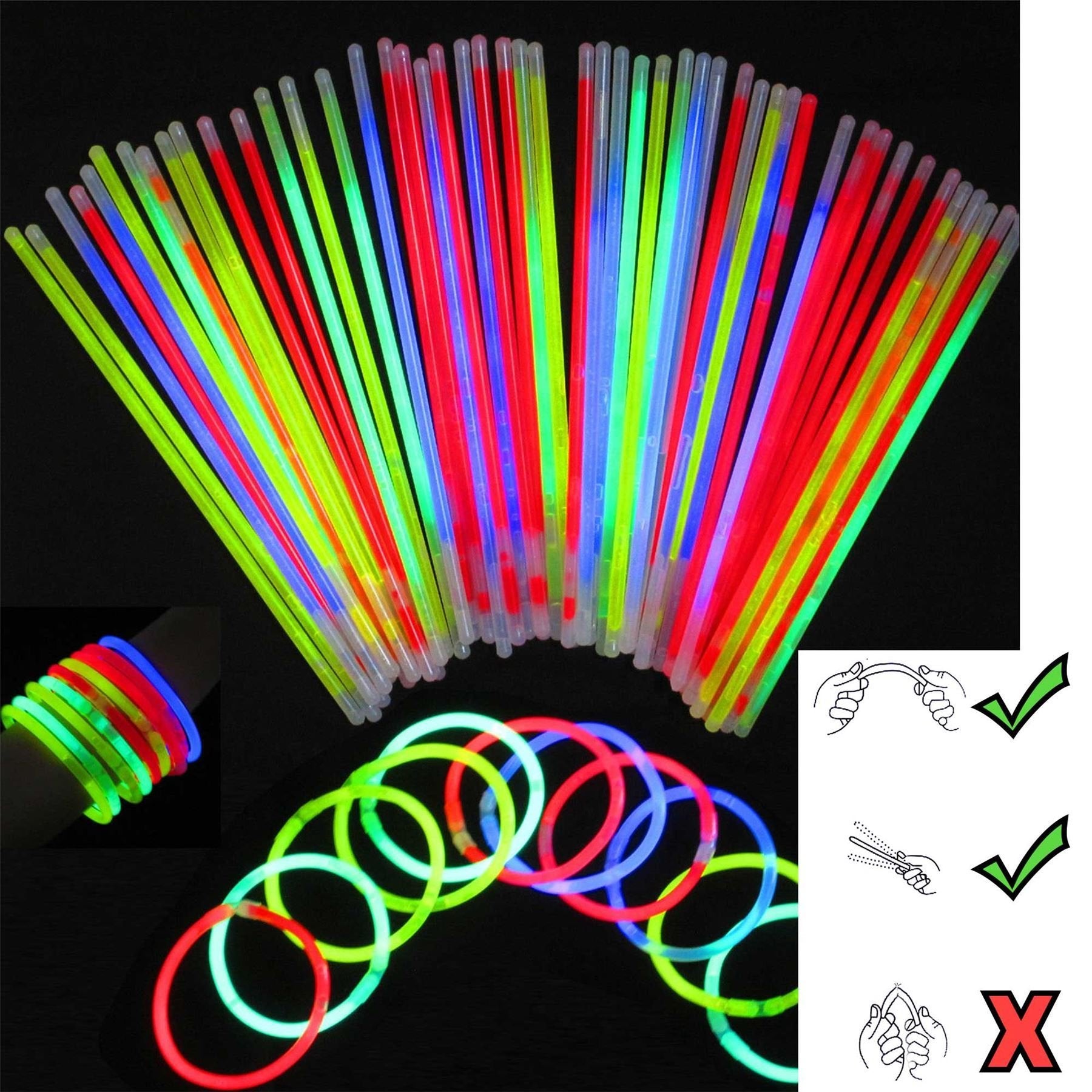 SHATCHI 100Pcs Glow Sticks 8" with Connectors - Neon Party Favors for Halloween, Rave, Birthday, Camping & 80s Themed Events