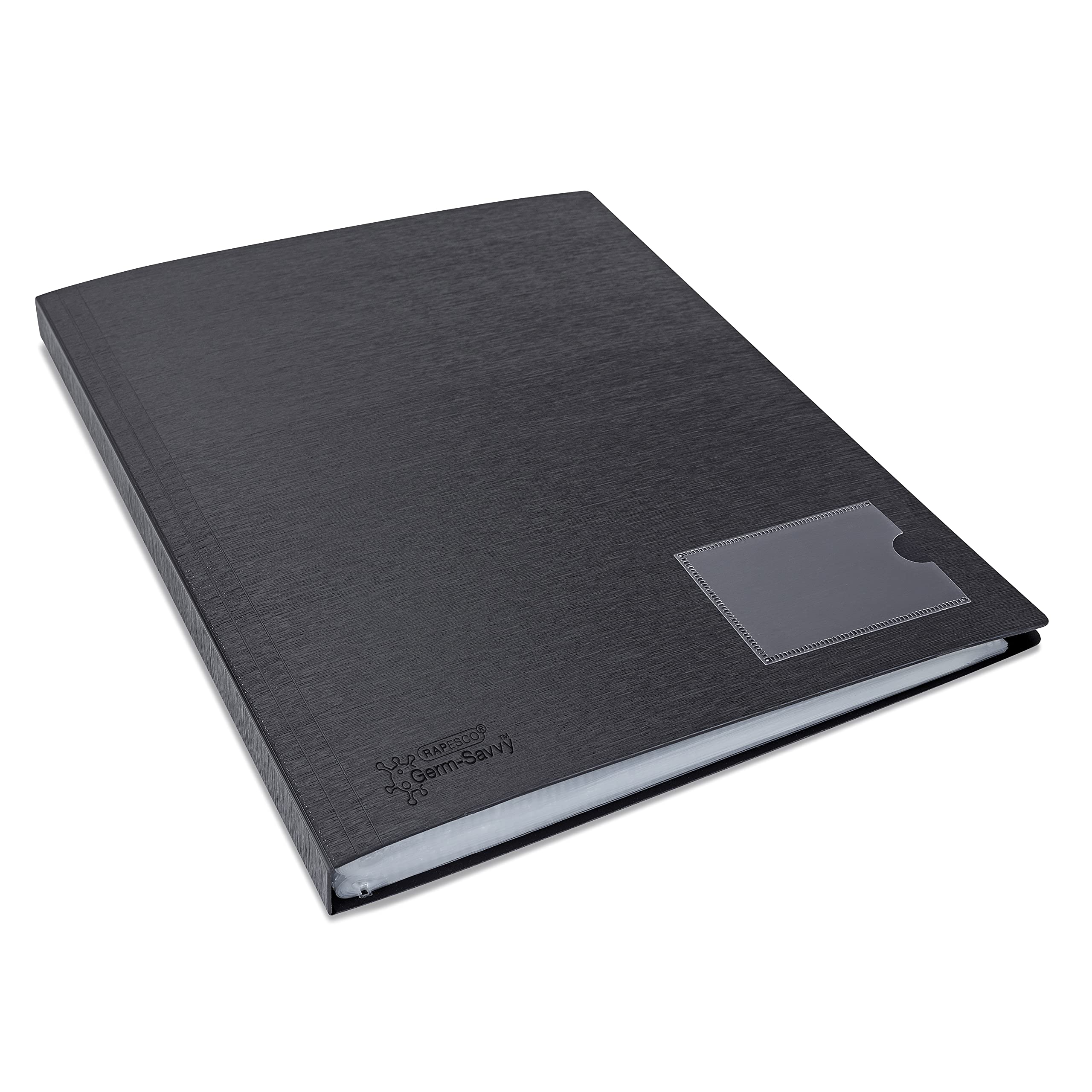 Rapesco 1651 Germ-Savvy Antibacterial Polypropylene Presentation File Folder with 50 Pockets, Black 1