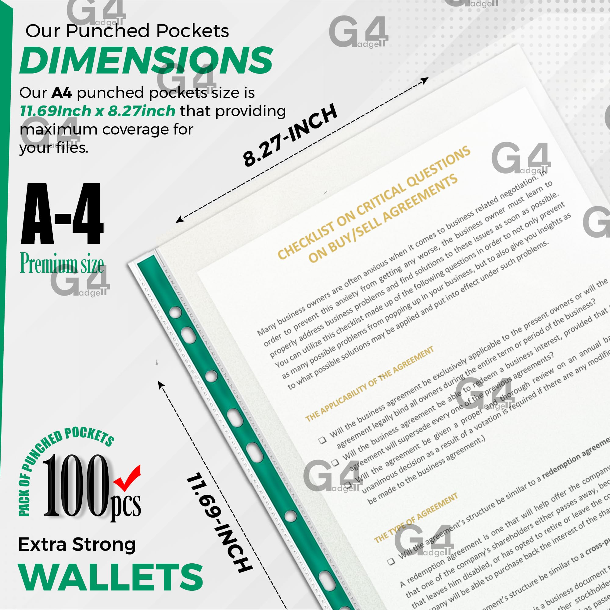 G4GADGET Heavy Duty A4 Sheet Protectors - 100 Pack | Crystal Clear | 90 Micron Polypropylene 2